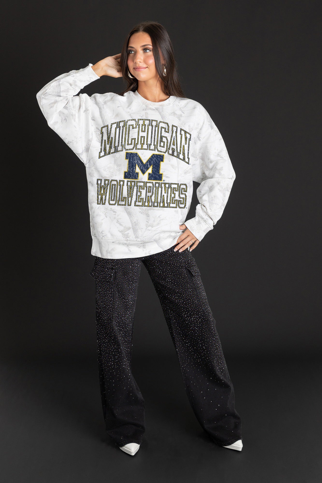 MICHIGAN WOLVERINES WHITEOUT PREMIUM DROP SHOULDER PULLOVER