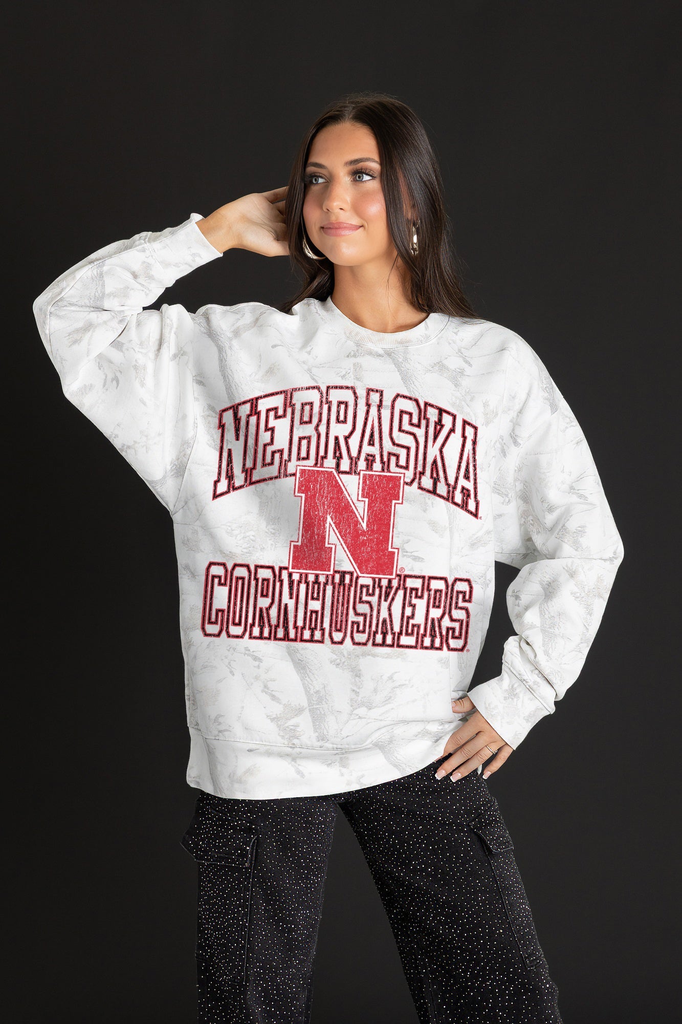NEBRASKA CORNHUSKERS WHITEOUT PREMIUM DROP SHOULDER PULLOVER