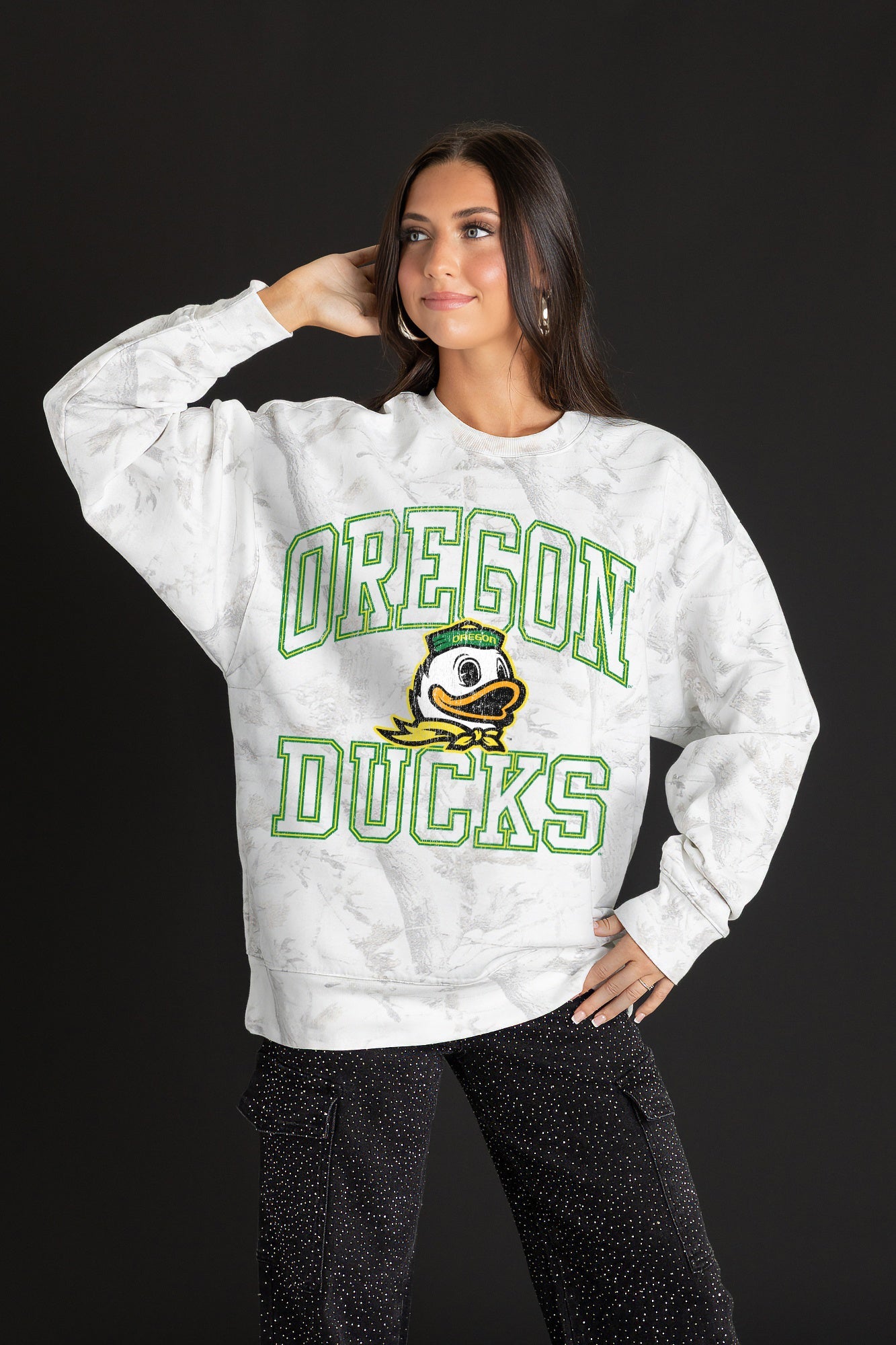 OREGON DUCKS WHITEOUT PREMIUM DROP SHOULDER PULLOVER