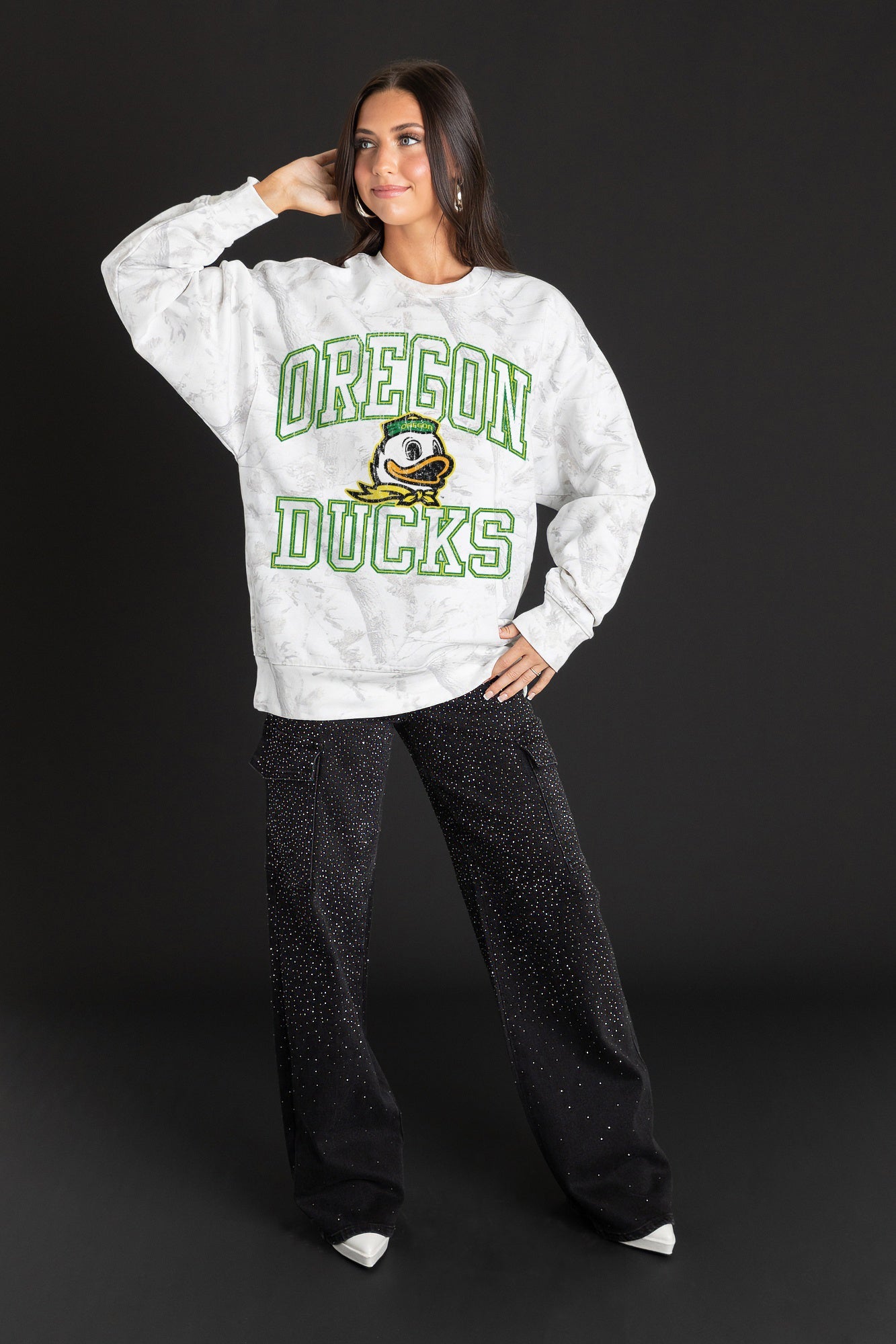 OREGON DUCKS WHITEOUT PREMIUM DROP SHOULDER PULLOVER