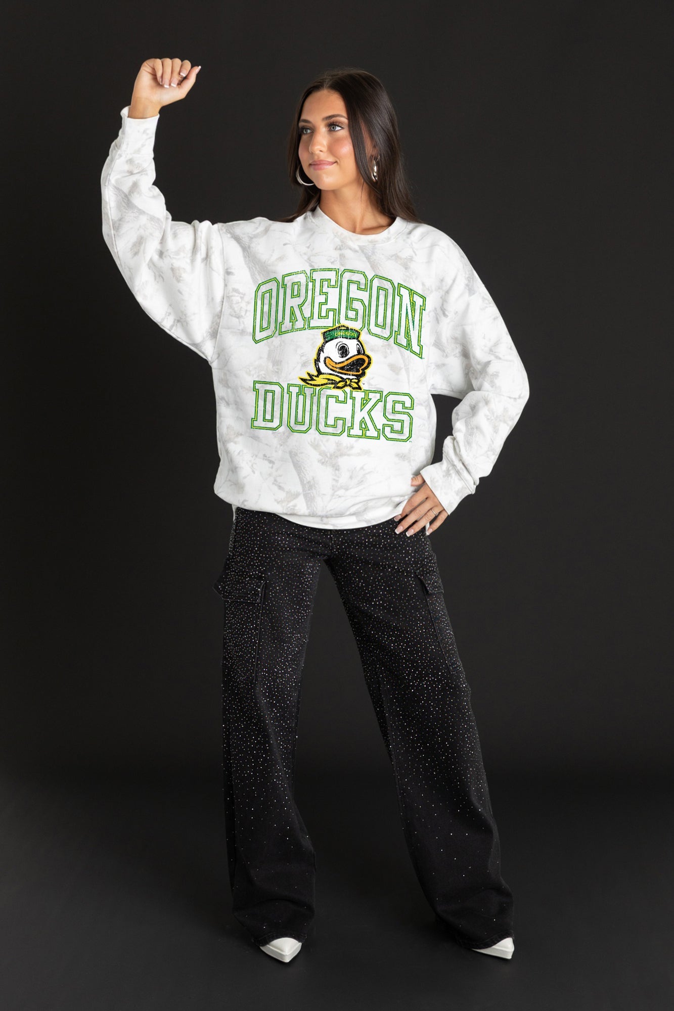 OREGON DUCKS WHITEOUT PREMIUM DROP SHOULDER PULLOVER