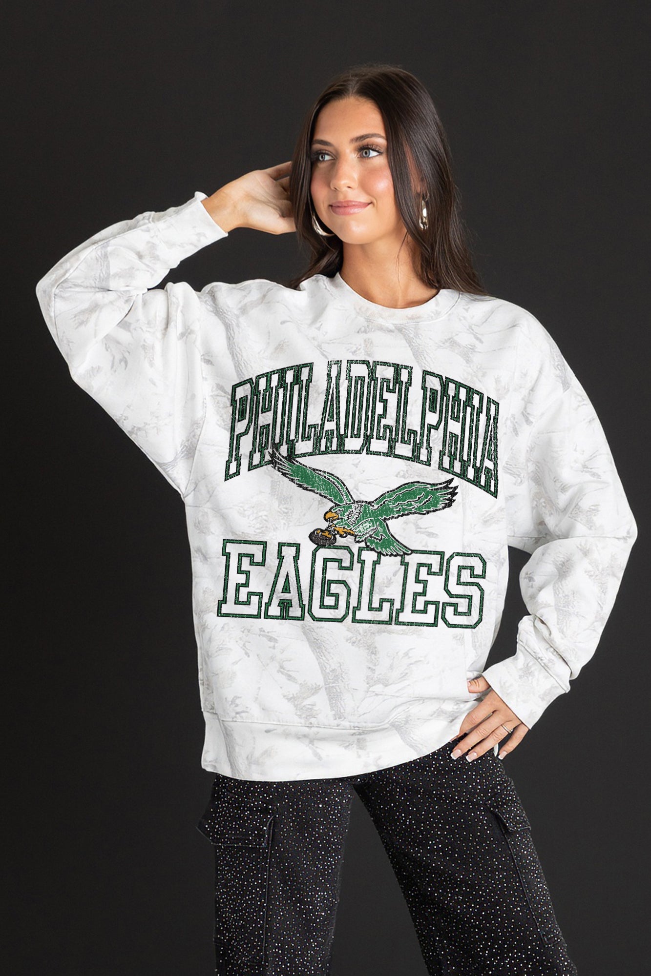 PHILADELPHIA EAGLES WHITEOUT PREMIUM DROP SHOULDER PULLOVER