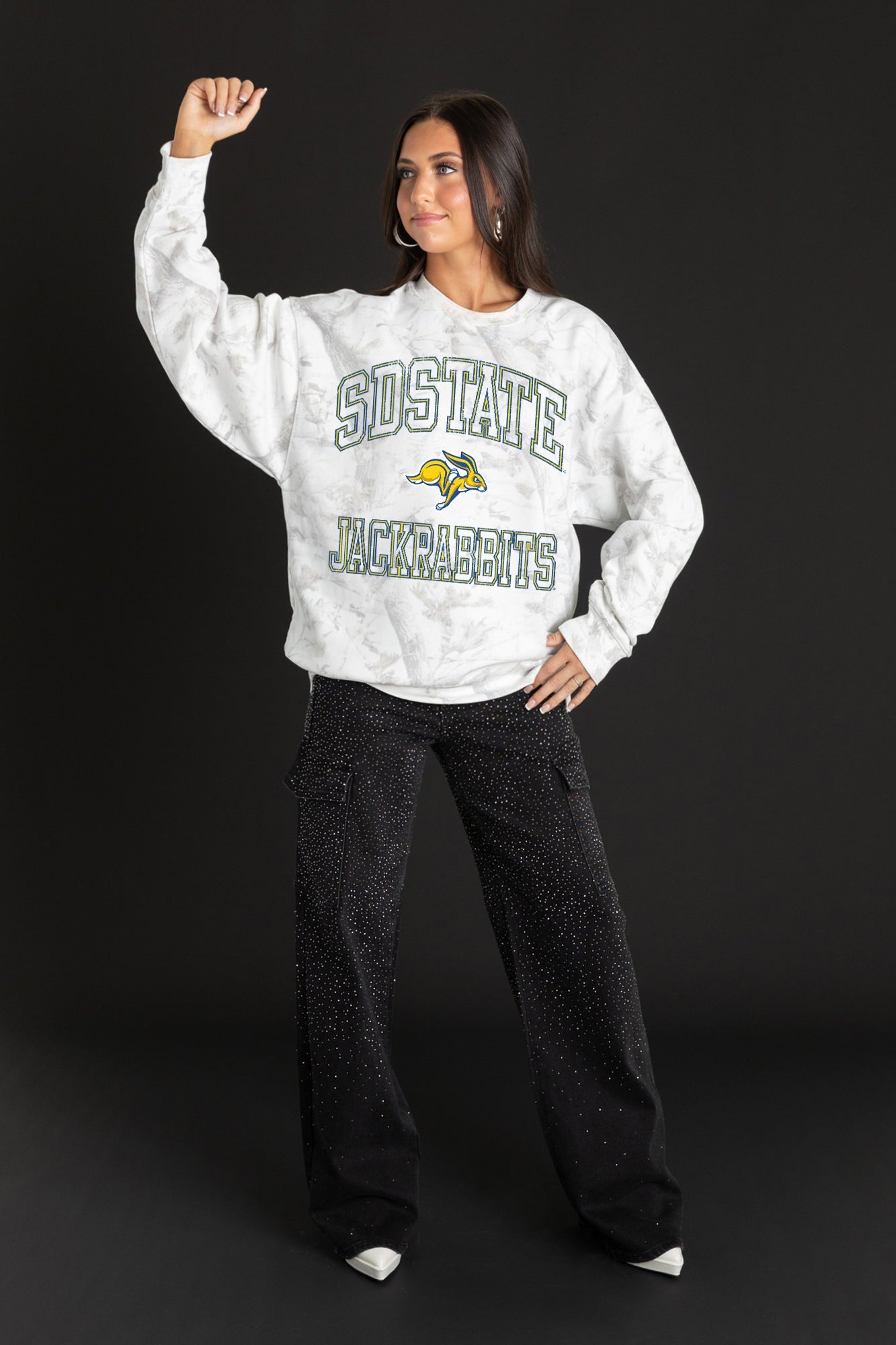 SOUTH DAKOTA STATE JACKRABBITS WHITEOUT PREMIUM DROP SHOULDER PULLOVER