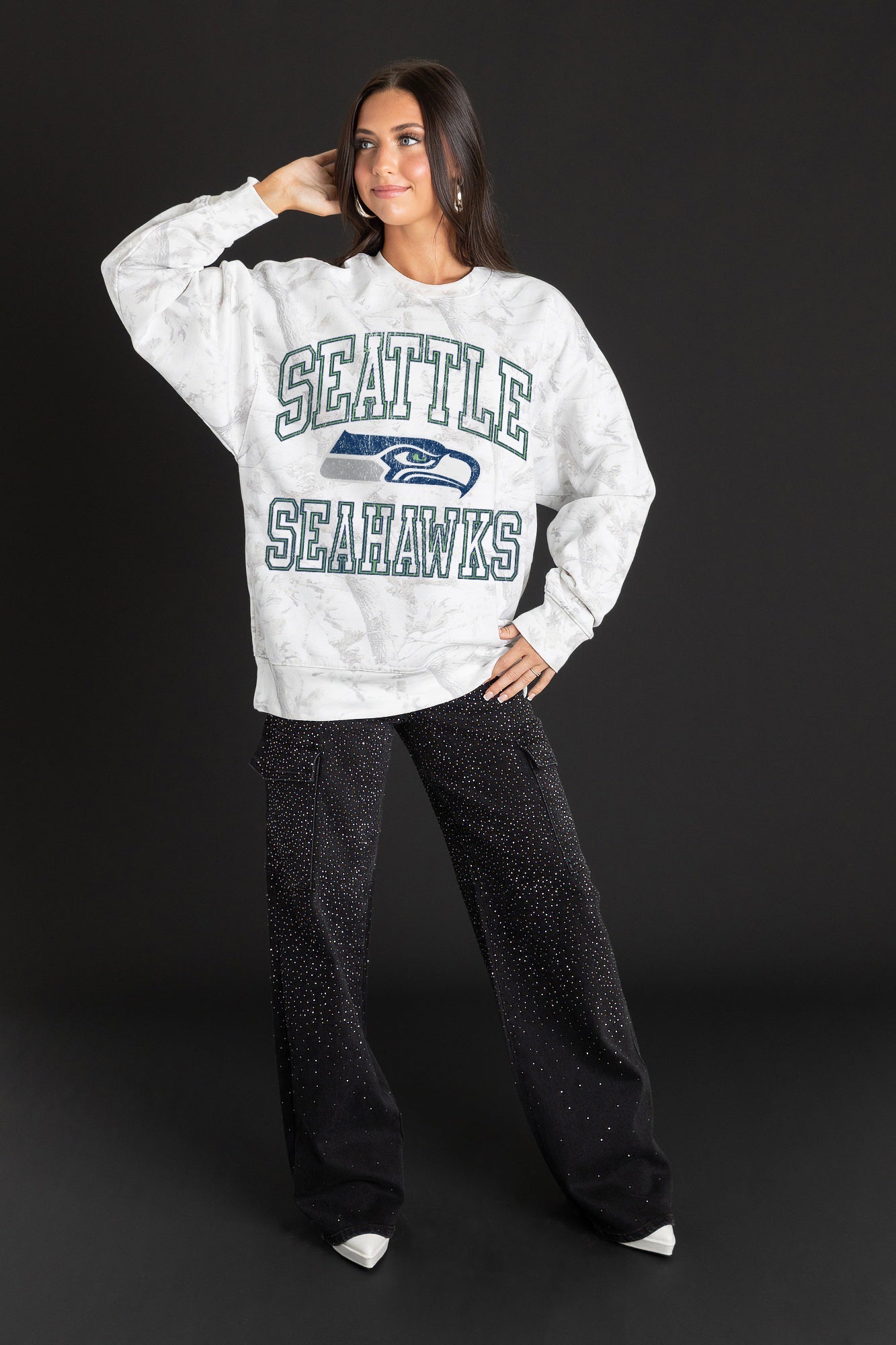 SEATTLE SEAHAWKS WHITEOUT PREMIUM DROP SHOULDER PULLOVER