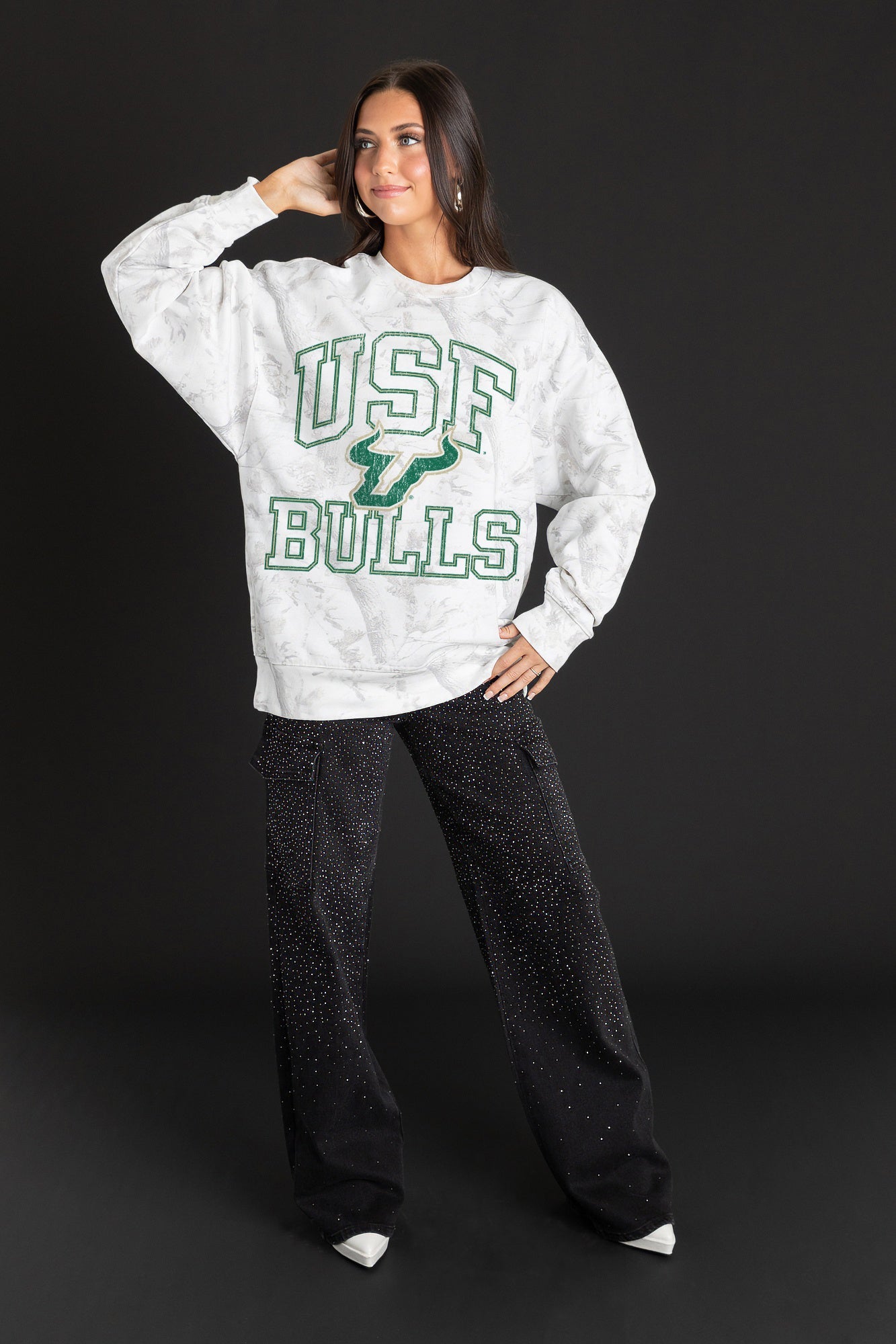 SOUTH FLORIDA BULLS WHITEOUT PREMIUM DROP SHOULDER PULLOVER