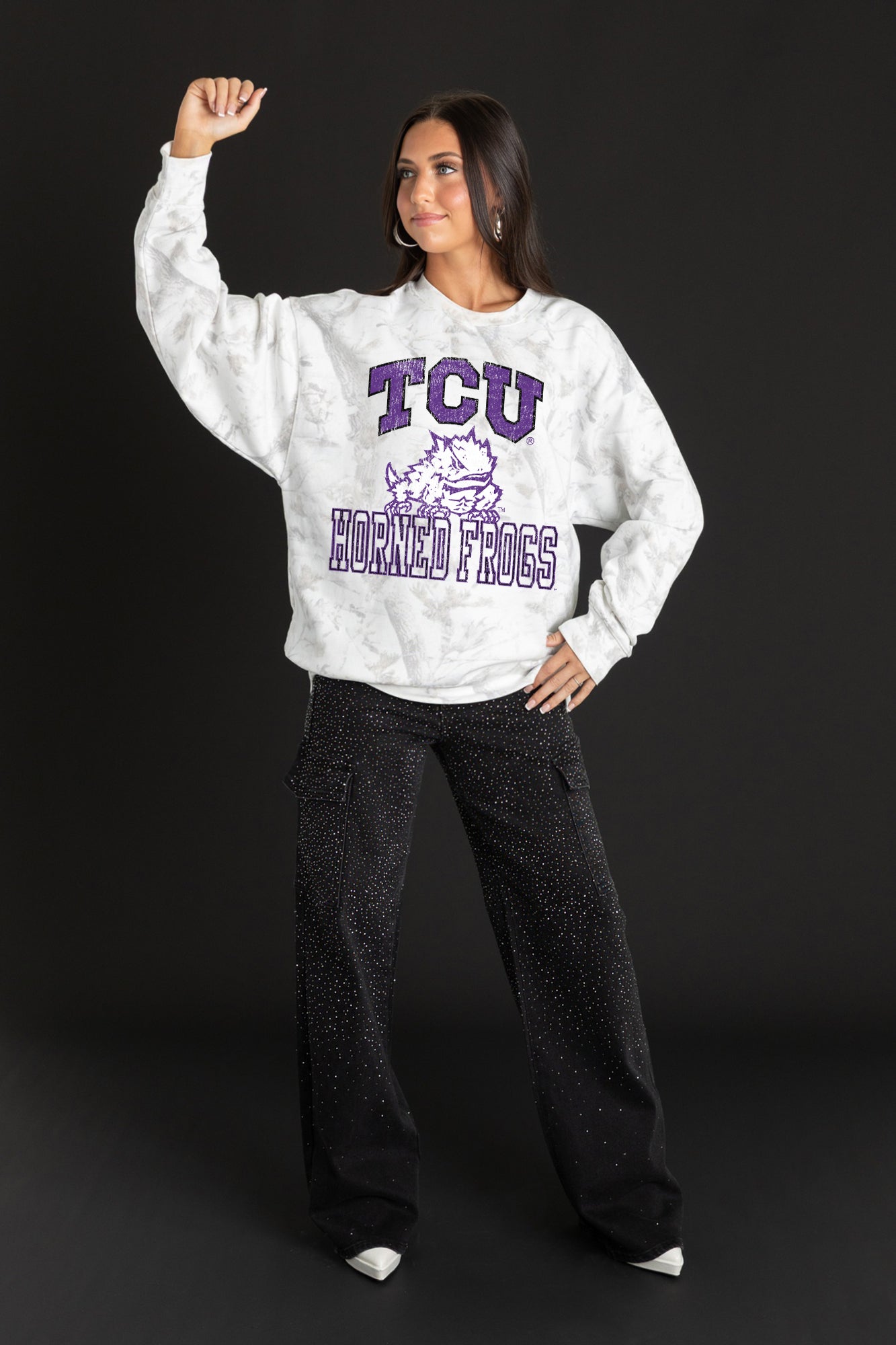 TCU HORNED FROGS WHITEOUT PREMIUM DROP SHOULDER PULLOVER