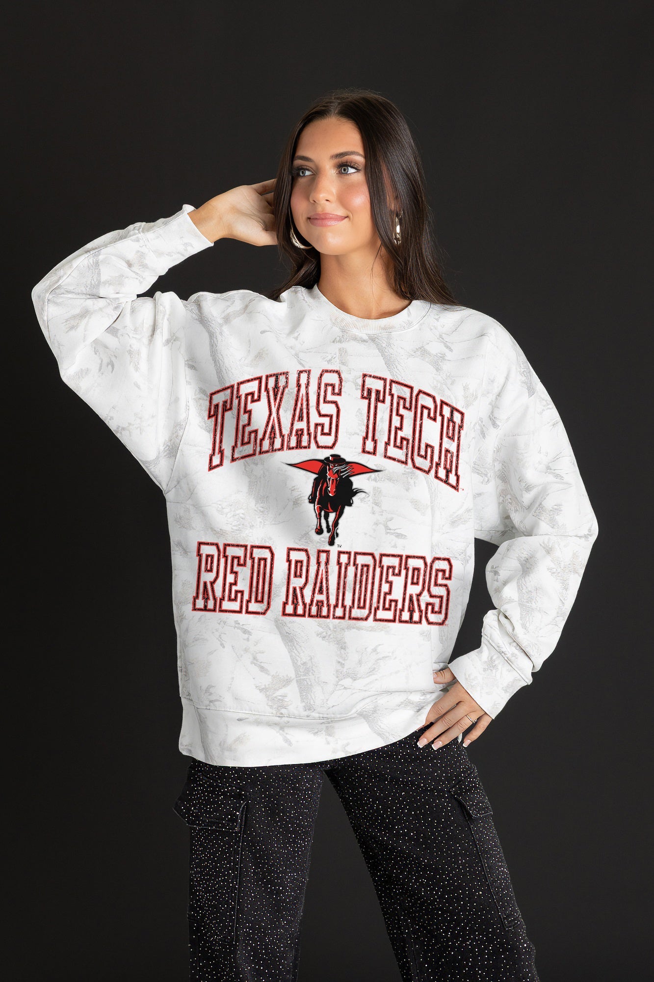 TEXAS TECH RED RAIDERS WHITEOUT PREMIUM DROP SHOULDER PULLOVER