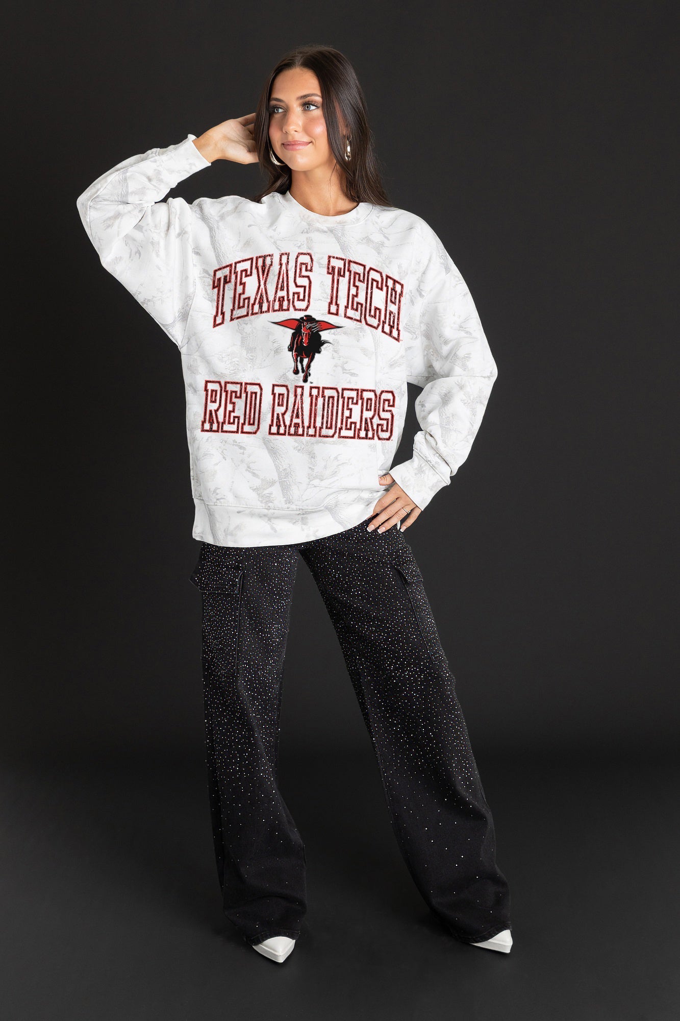 TEXAS TECH RED RAIDERS WHITEOUT PREMIUM DROP SHOULDER PULLOVER