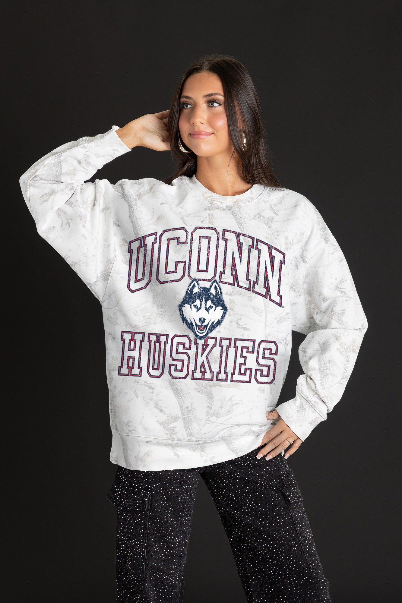 UCONN HUSKIES WHITEOUT PREMIUM DROP SHOULDER PULLOVER