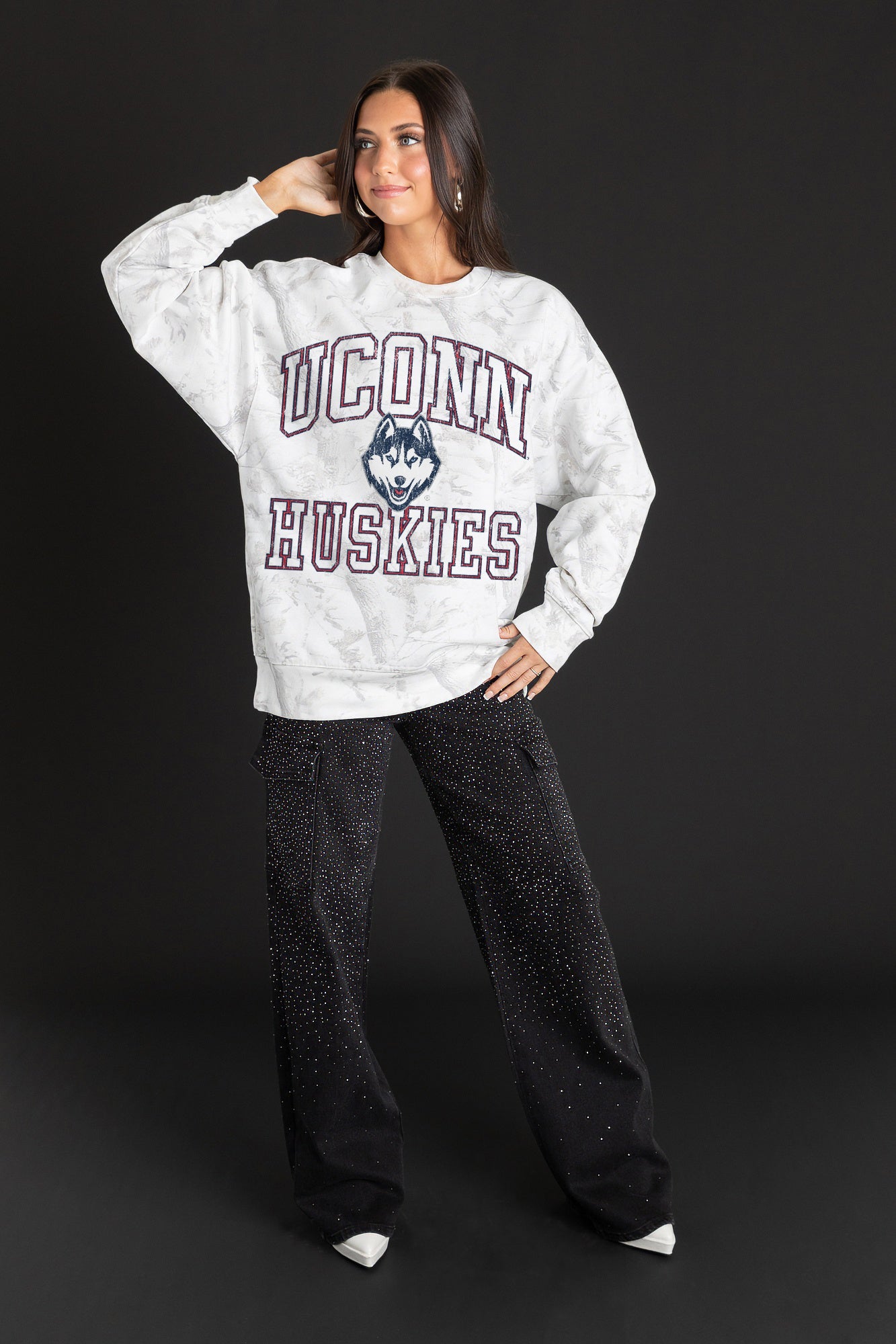UCONN HUSKIES WHITEOUT PREMIUM DROP SHOULDER PULLOVER