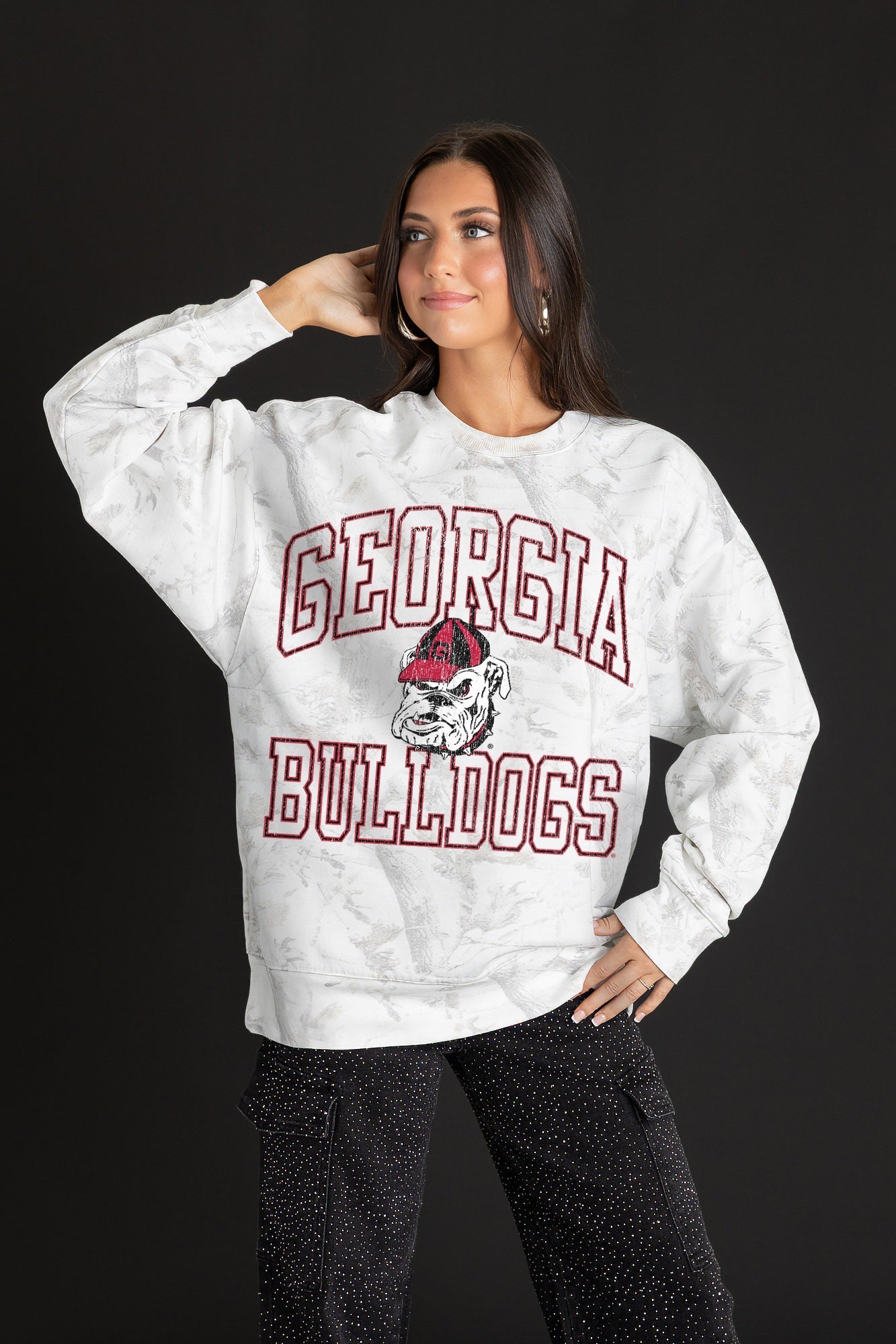 GEORGIA BULLDOGS WHITEOUT PREMIUM DROP SHOULDER PULLOVER
