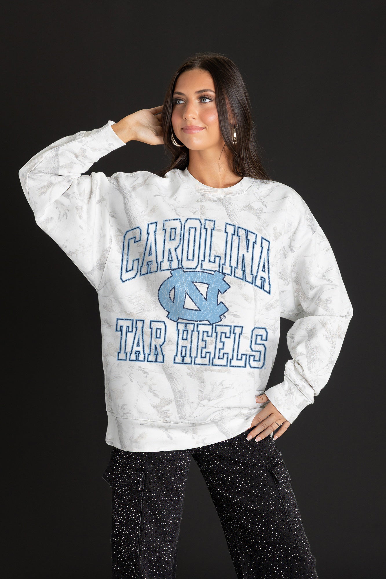 NORTH CAROLINA TAR HEELS WHITEOUT PREMIUM DROP SHOULDER PULLOVER