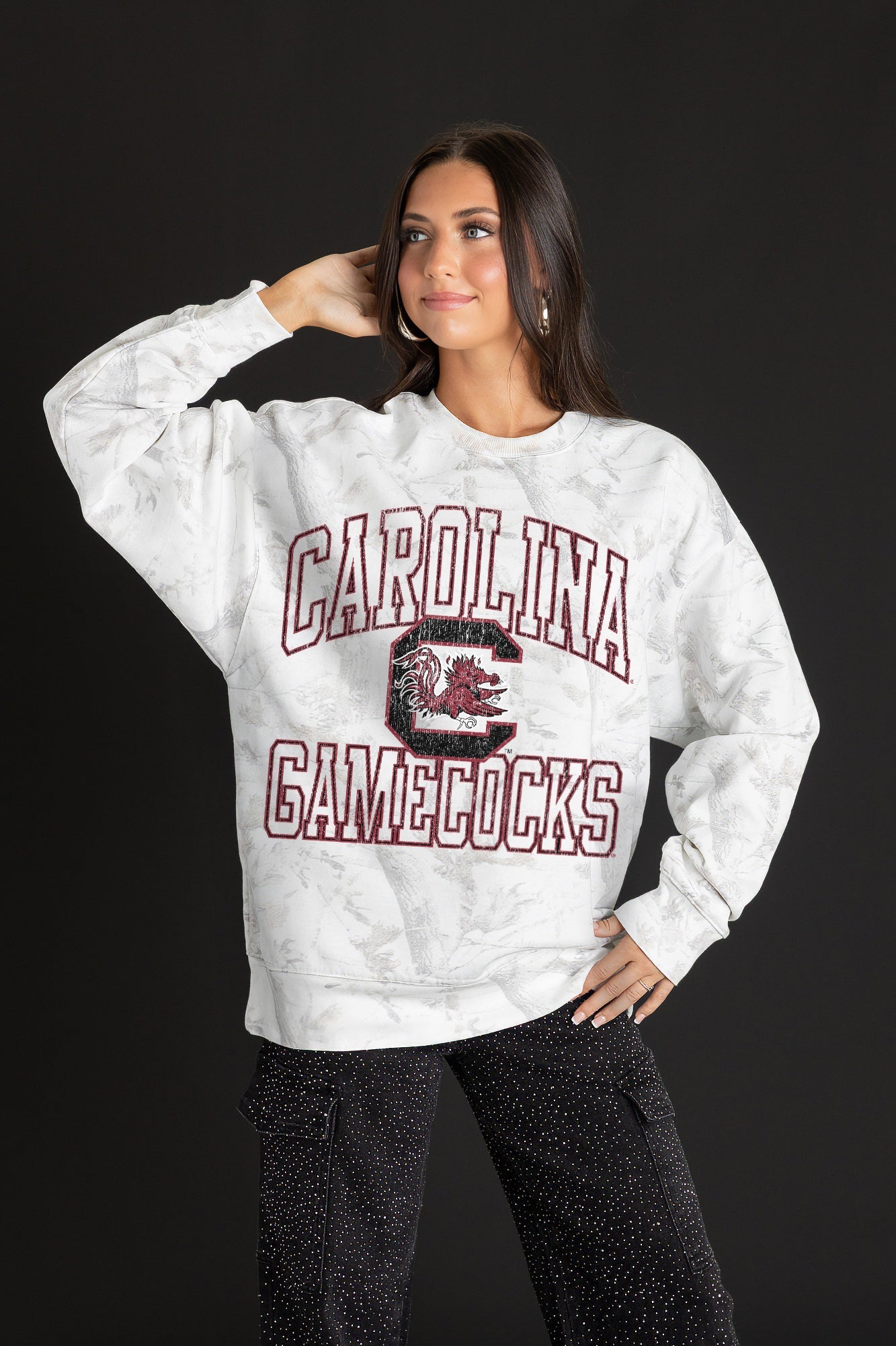 SOUTH CAROLINA GAMECOCKS WHITEOUT PREMIUM DROP SHOULDER PULLOVER