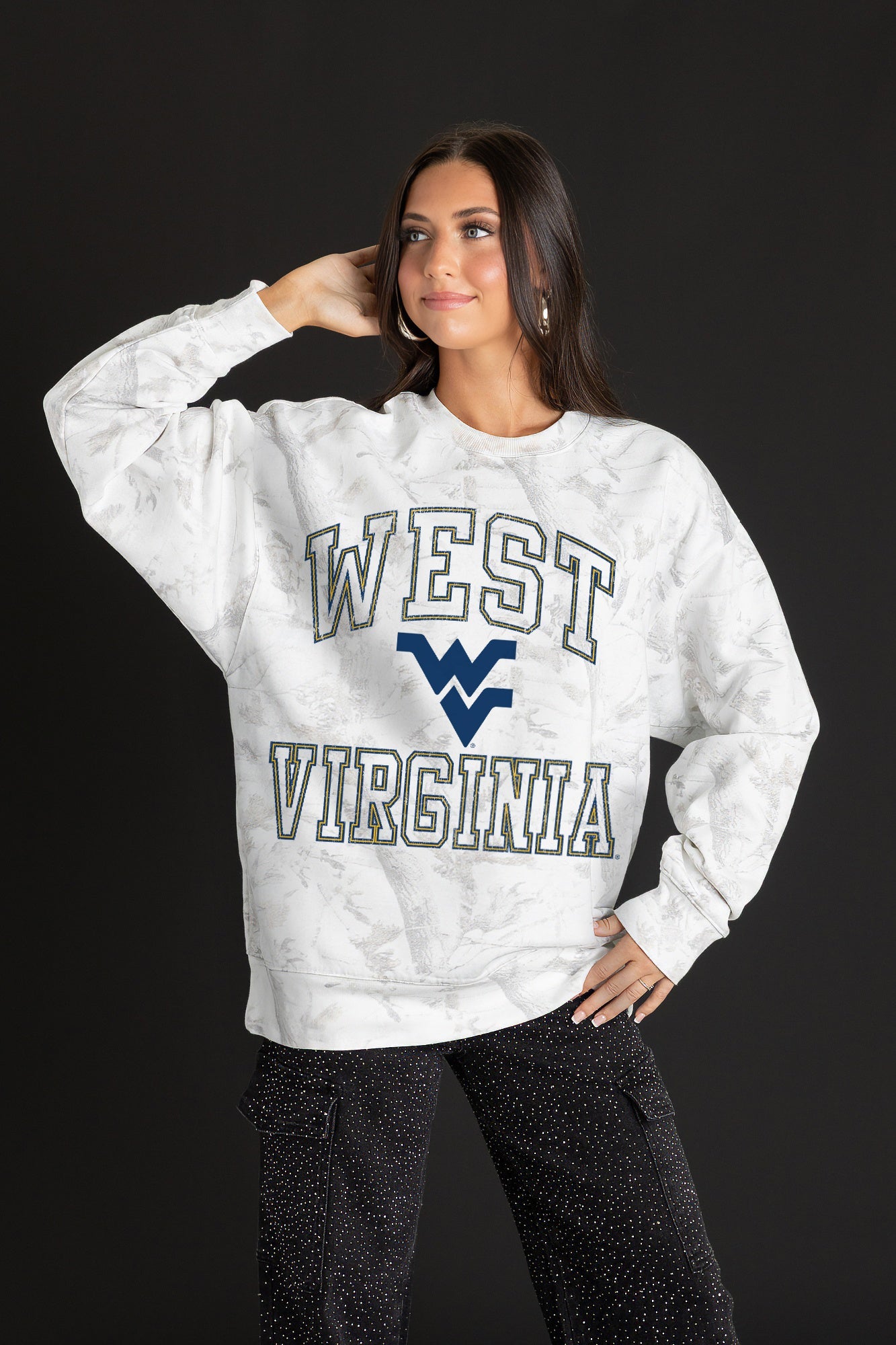 WEST VIRGINIA MOUNTAINEERS WHITEOUT PREMIUM DROP SHOULDER PULLOVER