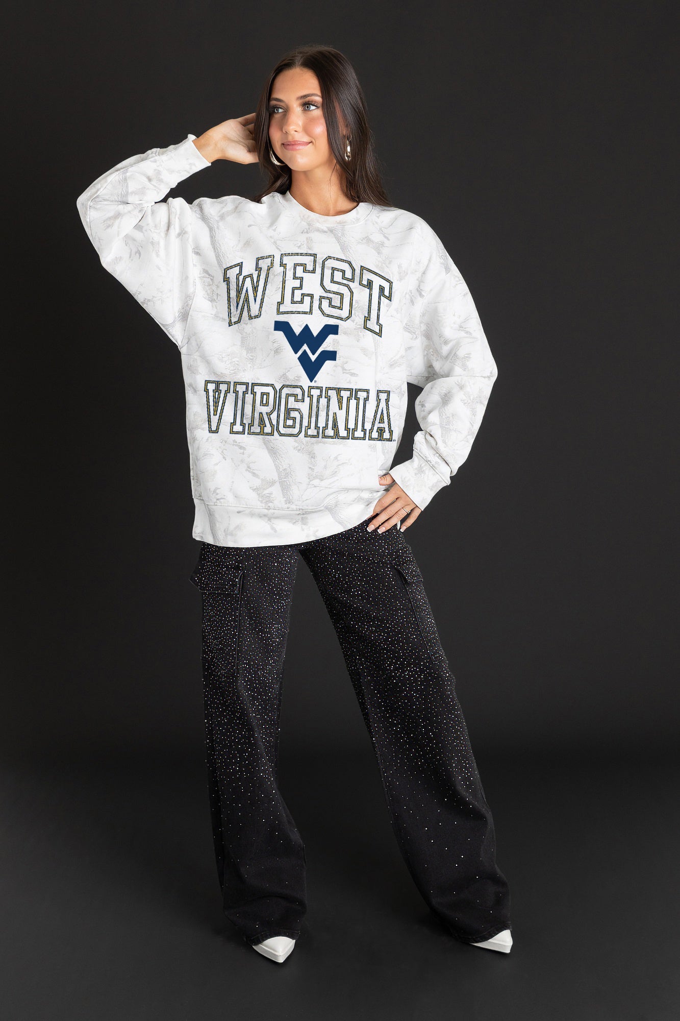 WEST VIRGINIA MOUNTAINEERS WHITEOUT PREMIUM DROP SHOULDER PULLOVER