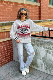 ALABAMA CRIMSON TIDE FADE ROUTE CREW FLEECE RINGER SWEATSHIRT