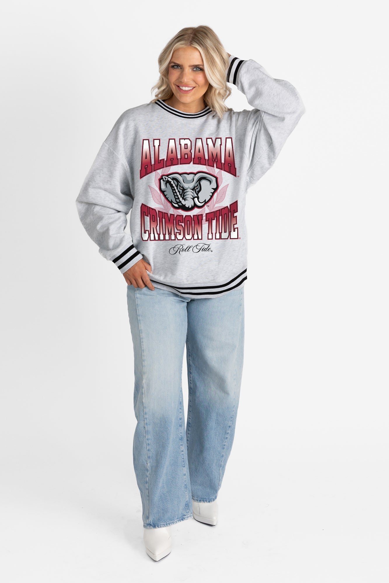 ALABAMA CRIMSON TIDE FADE ROUTE CREW FLEECE RINGER SWEATSHIRT