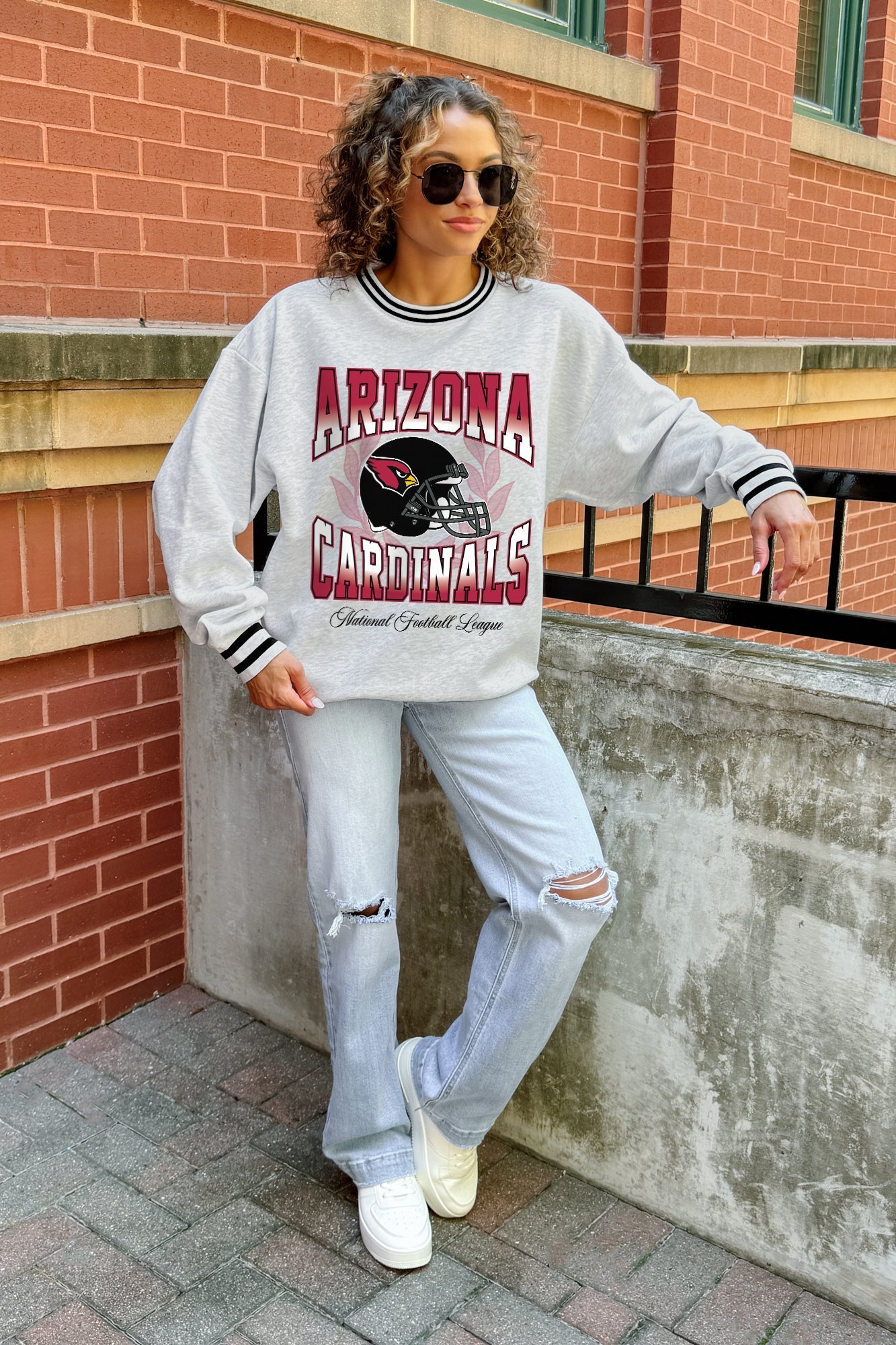 ARIZONA CARDINALS FADE ROUTE CREW FLEECE RINGER SWEATSHIRT