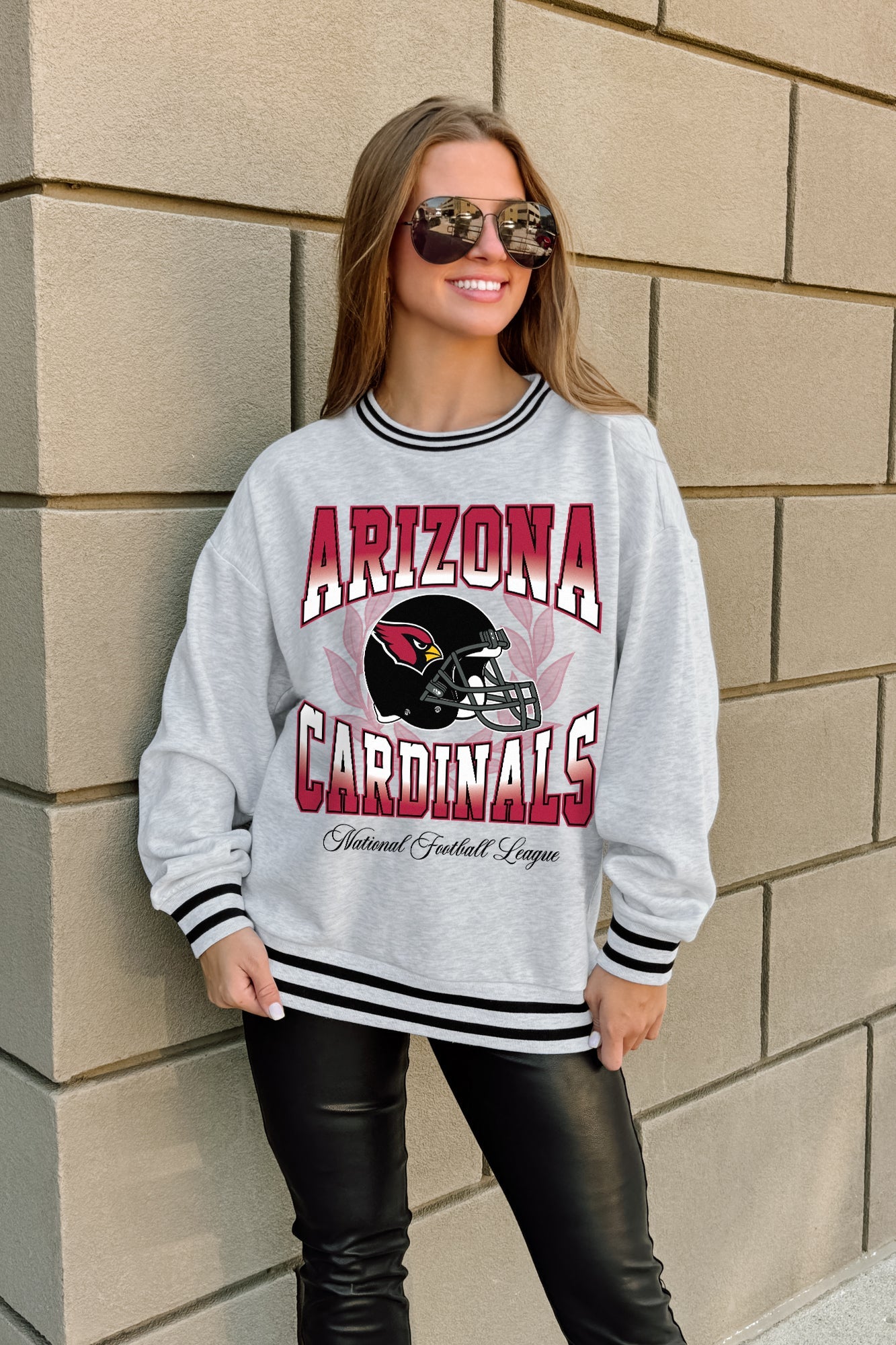ARIZONA CARDINALS FADE ROUTE CREW FLEECE RINGER SWEATSHIRT