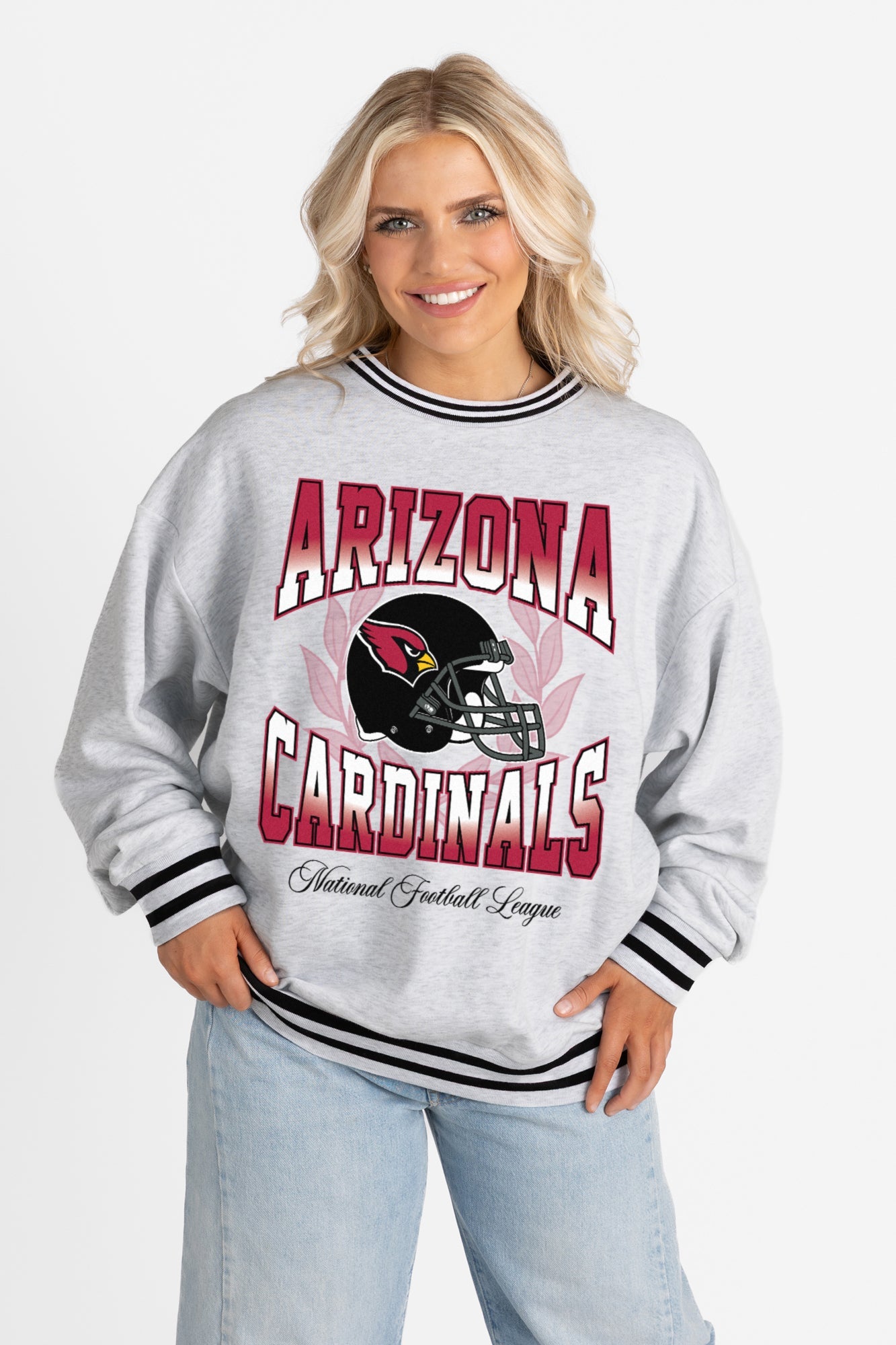ARIZONA CARDINALS FADE ROUTE CREW FLEECE RINGER SWEATSHIRT