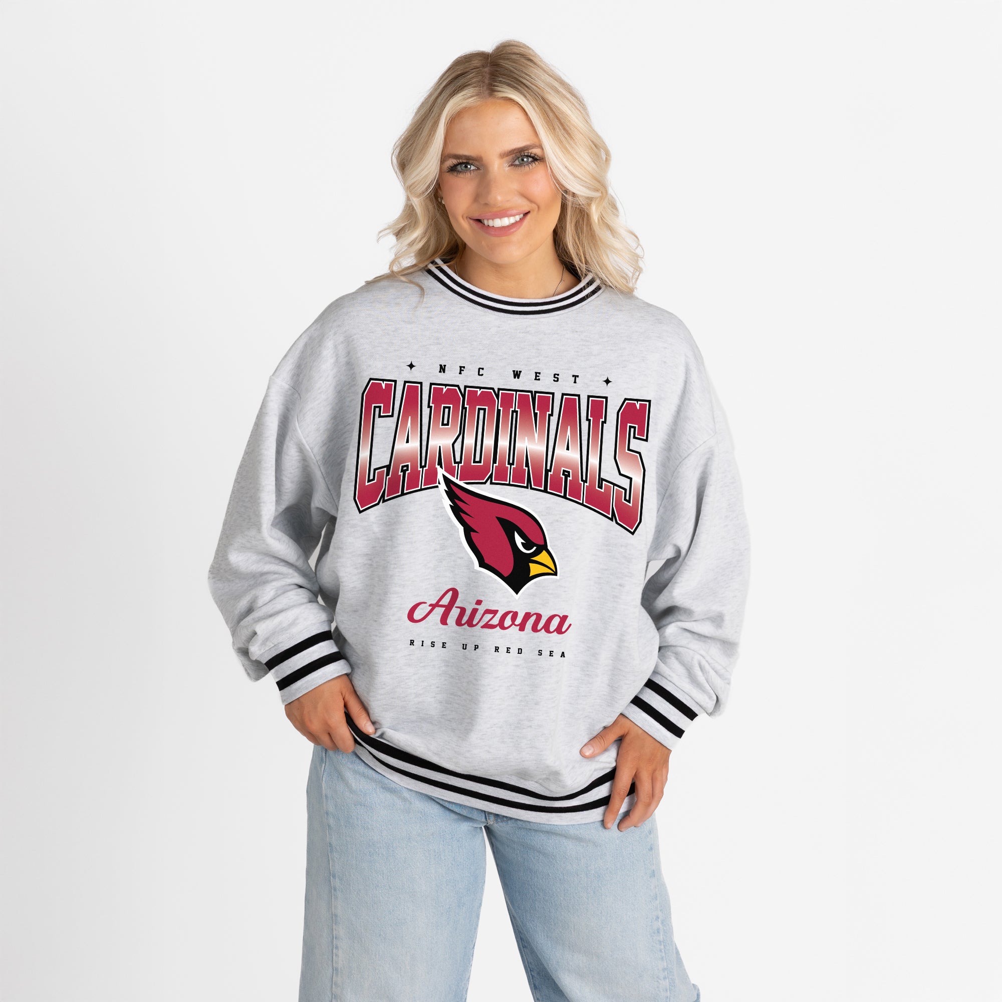 ARIZONA CARDINALS GRIDIRON DRIVE CREW FLEECE RINGER SWEATSHIRT