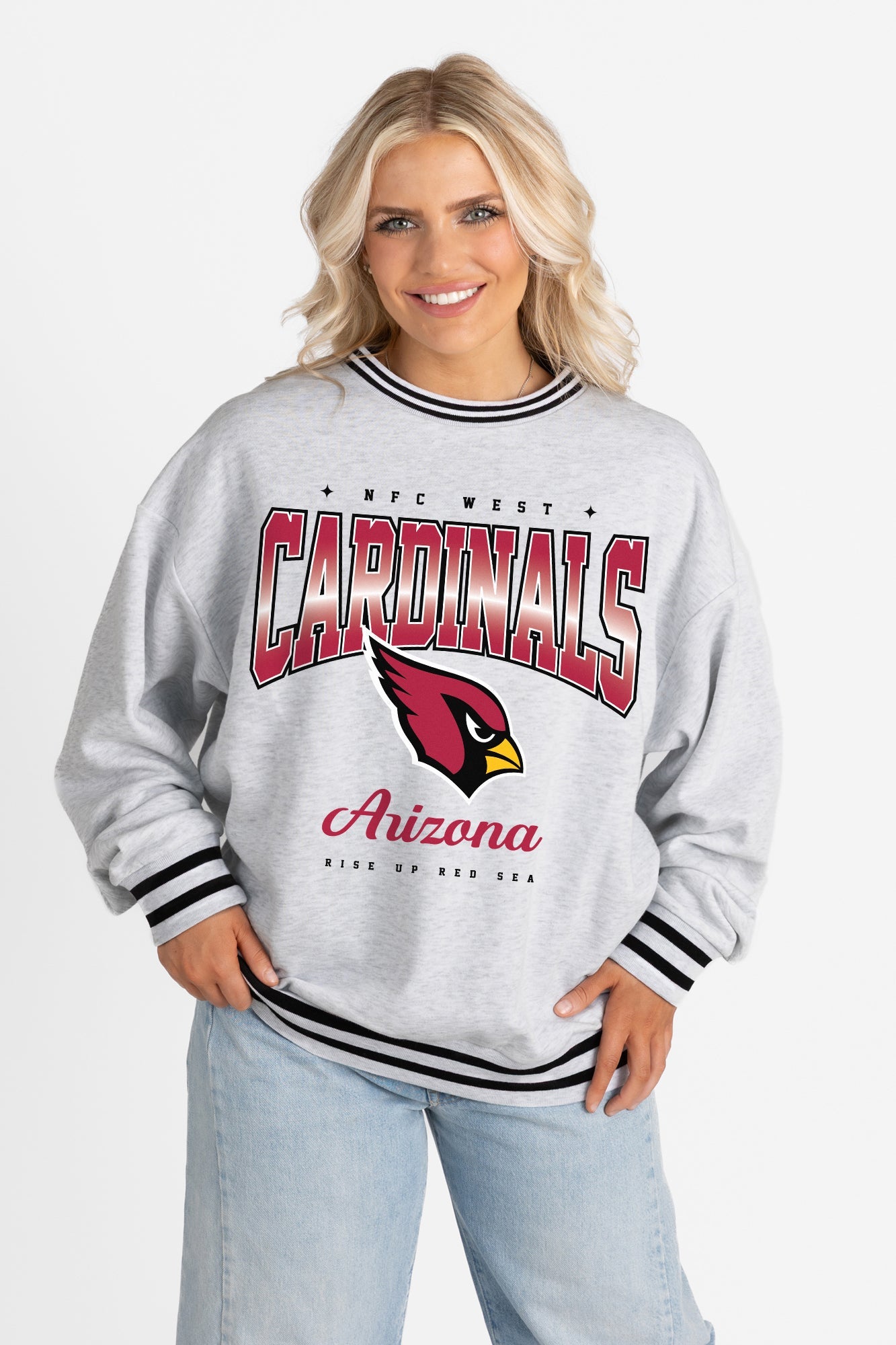 ARIZONA CARDINALS GRIDIRON DRIVE CREW FLEECE RINGER SWEATSHIRT