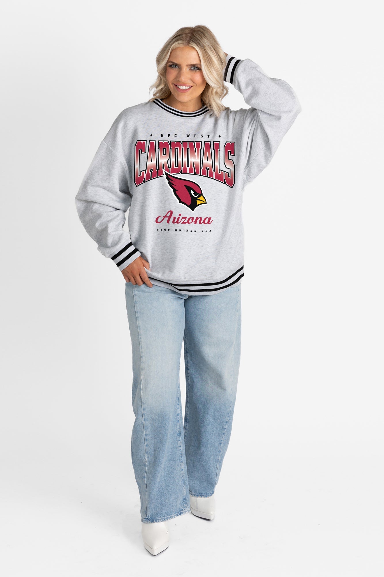 ARIZONA CARDINALS GRIDIRON DRIVE CREW FLEECE RINGER SWEATSHIRT