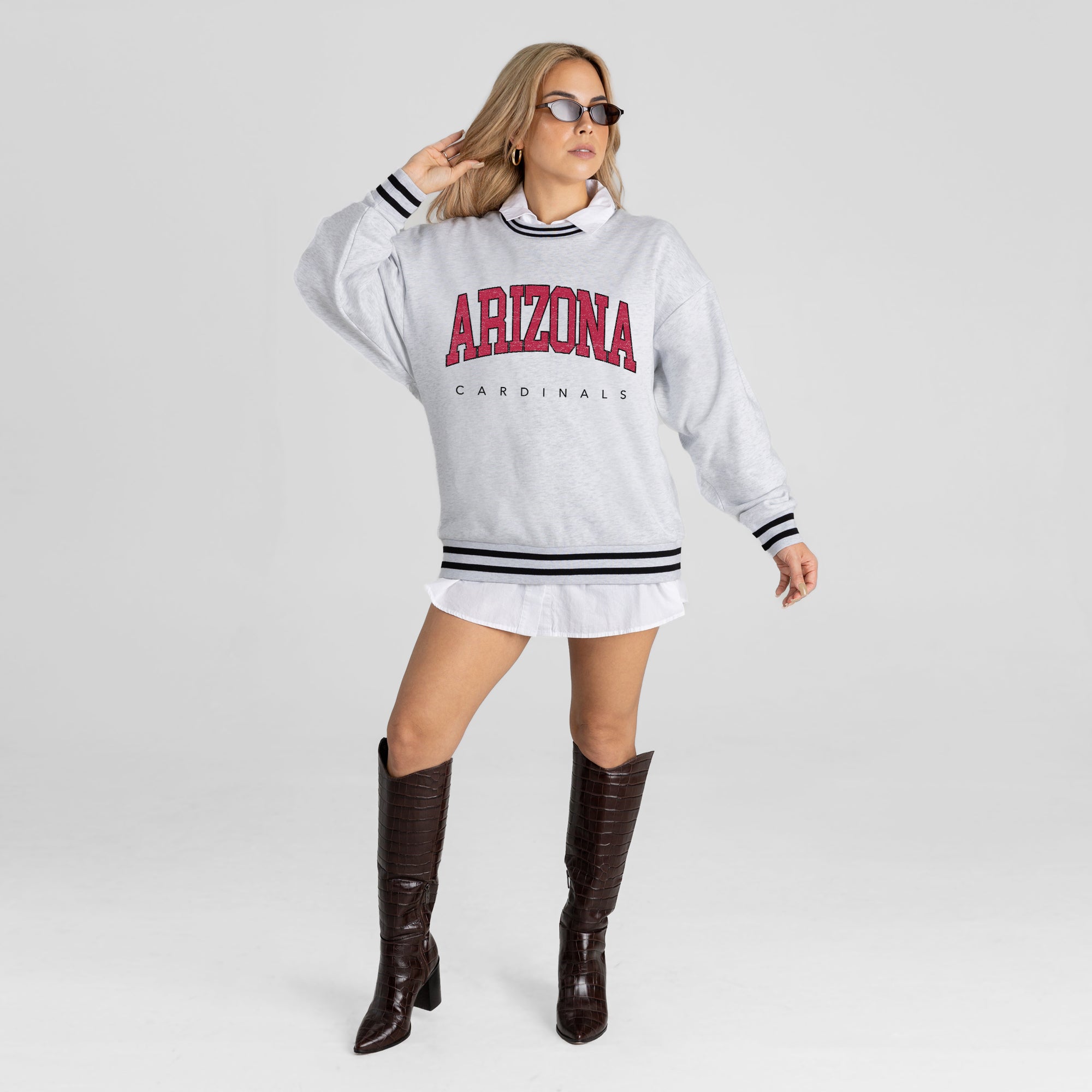 ARIZONA CARDINALS EASY ENERGY CREW FLEECE RINGER SWEATSHIRT