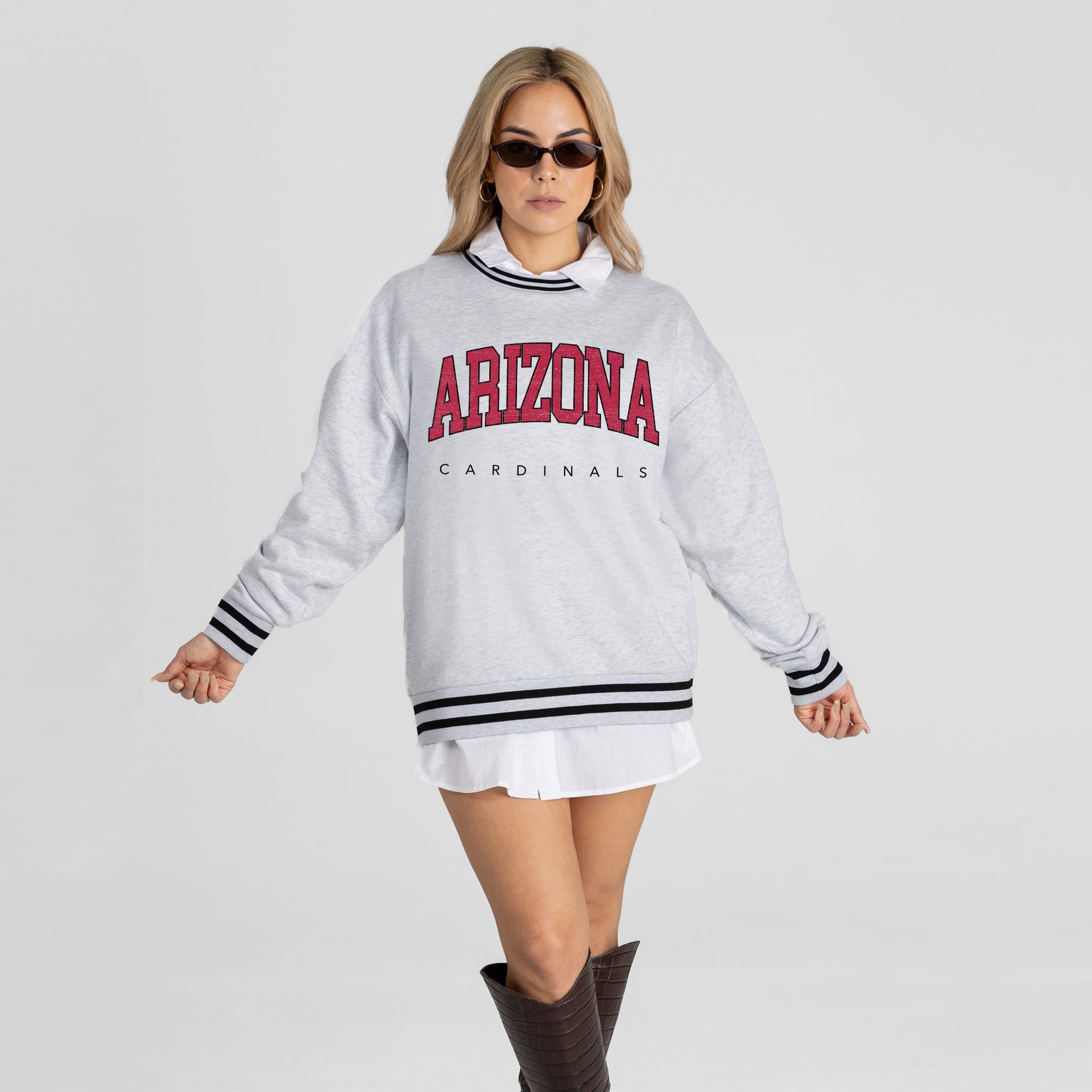 ARIZONA CARDINALS EASY ENERGY CREW FLEECE RINGER SWEATSHIRT
