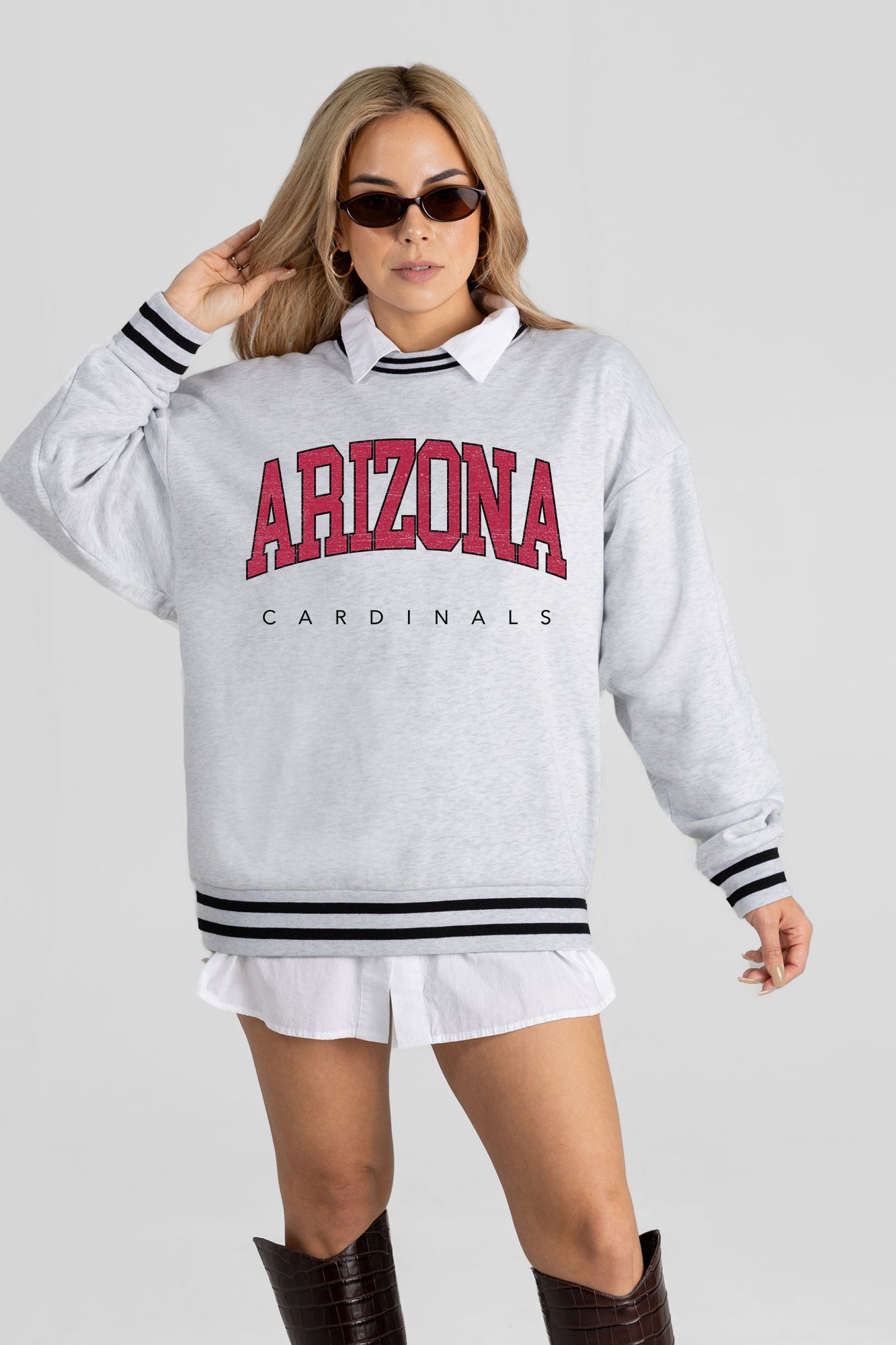 ARIZONA CARDINALS EASY ENERGY CREW FLEECE RINGER SWEATSHIRT