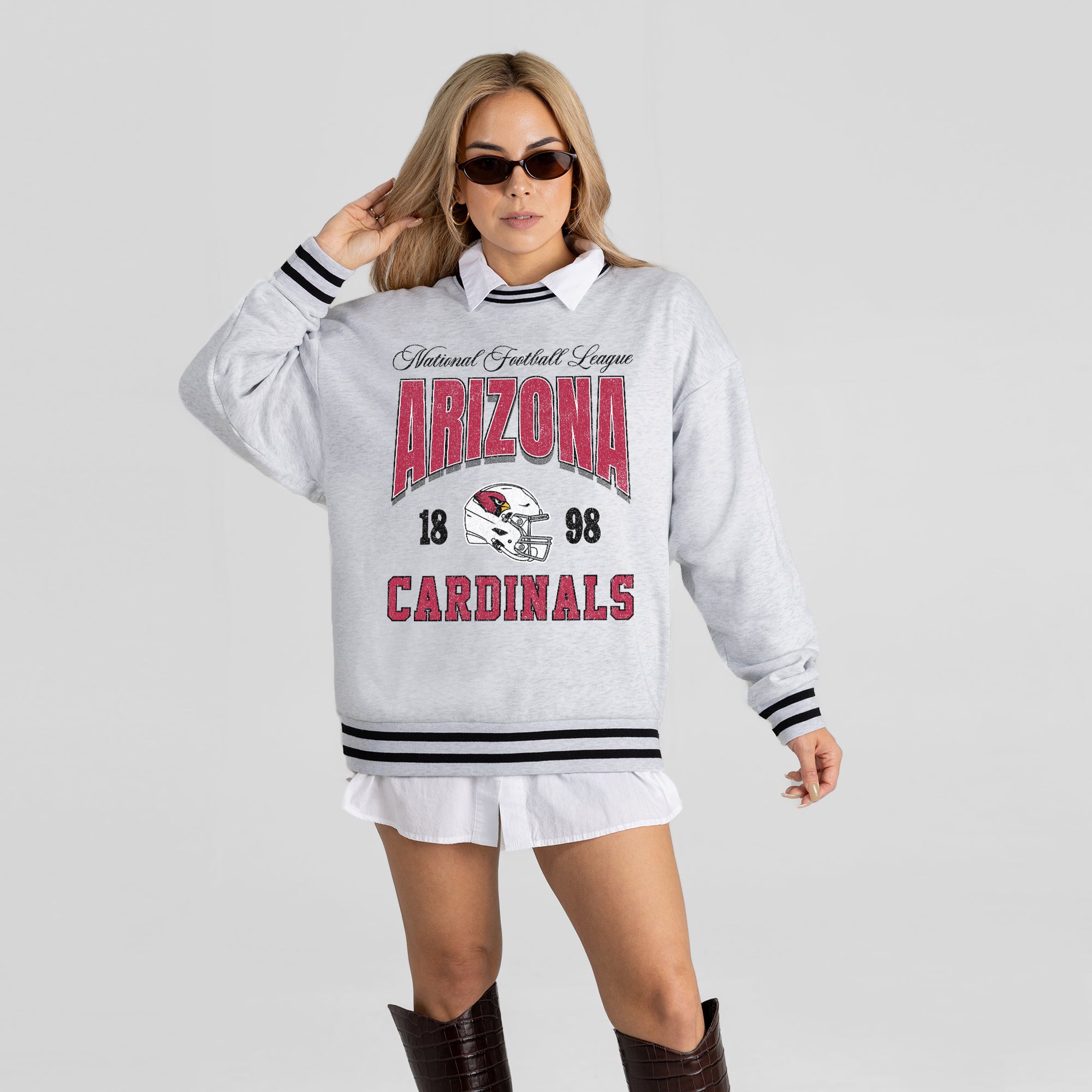 ARIZONA CARDINALS COOL VIBES CREW FLEECE RINGER SWEATSHIRT