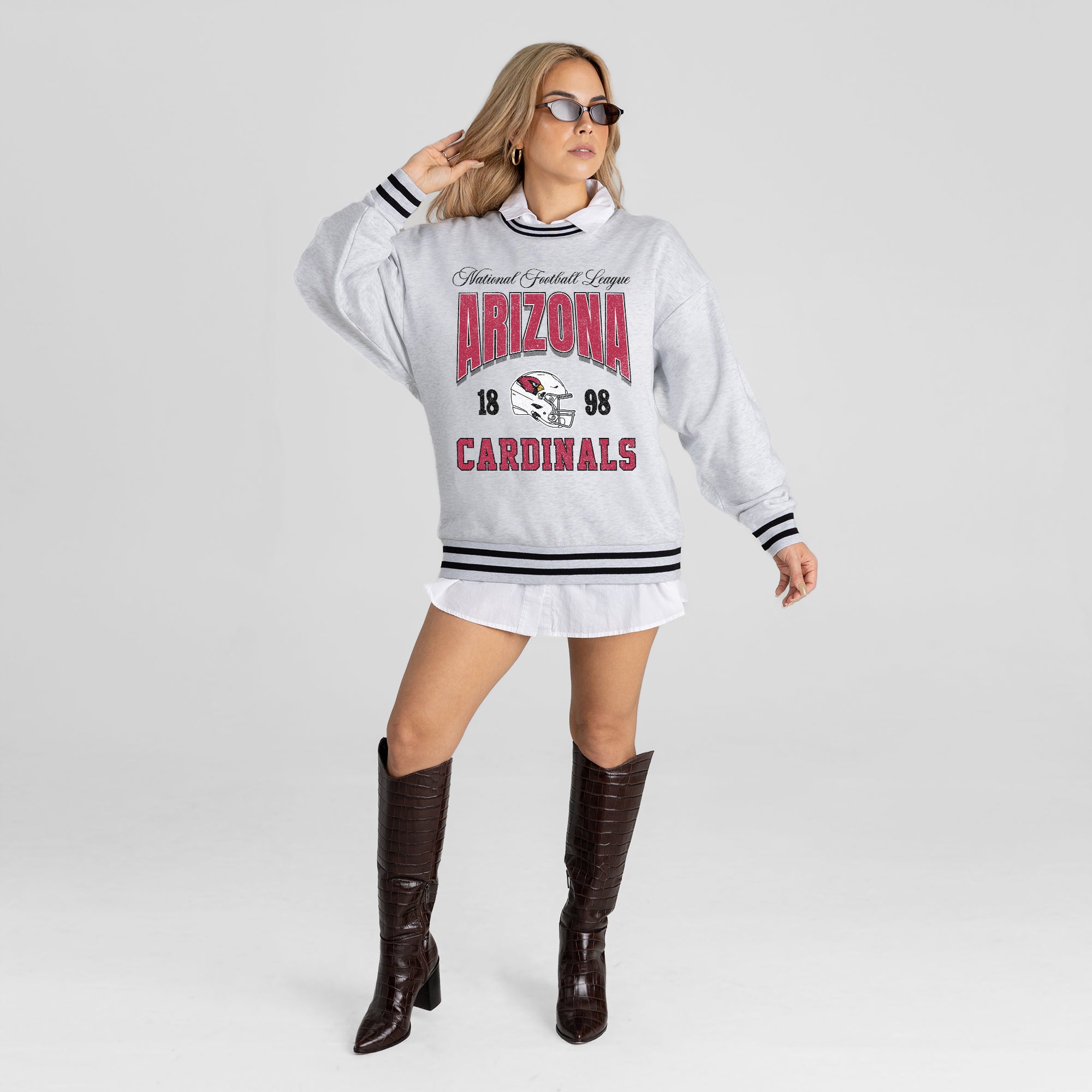 ARIZONA CARDINALS COOL VIBES CREW FLEECE RINGER SWEATSHIRT