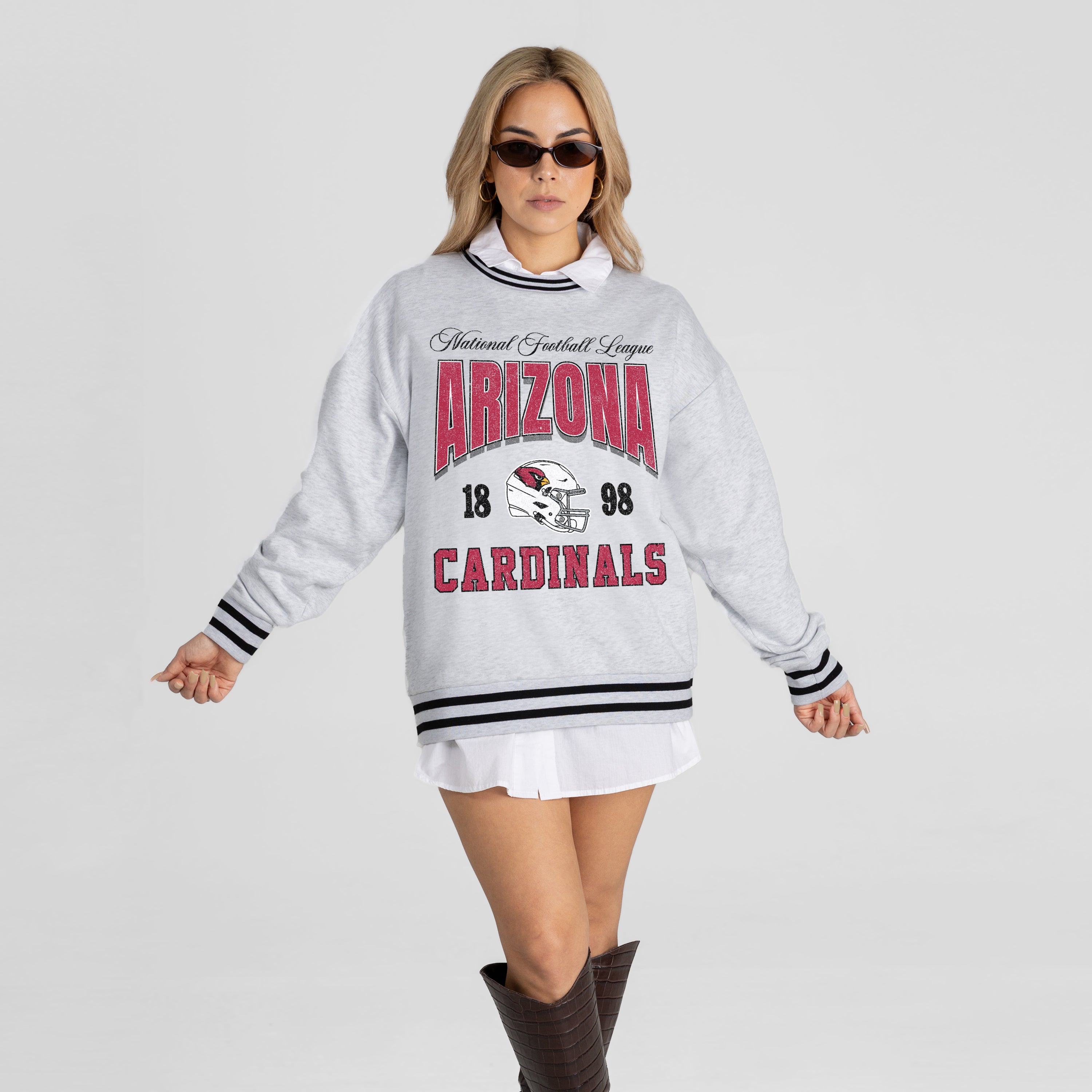 ARIZONA CARDINALS COOL VIBES CREW FLEECE RINGER SWEATSHIRT