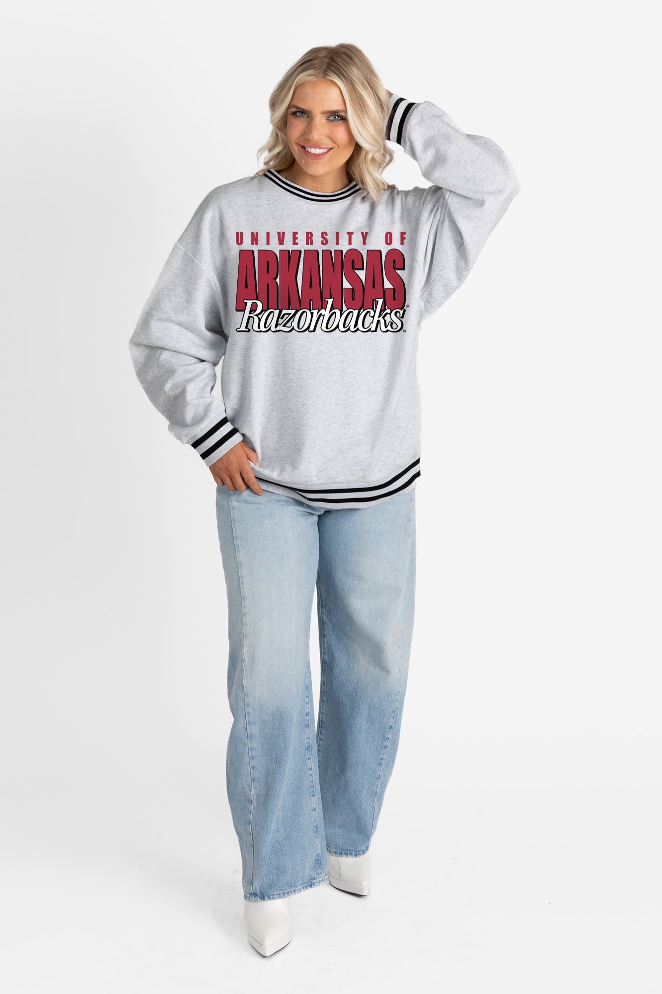 ARKANSAS RAZORBACKS SHOWDOWN CREW FLEECE RINGER SWEATSHIRT