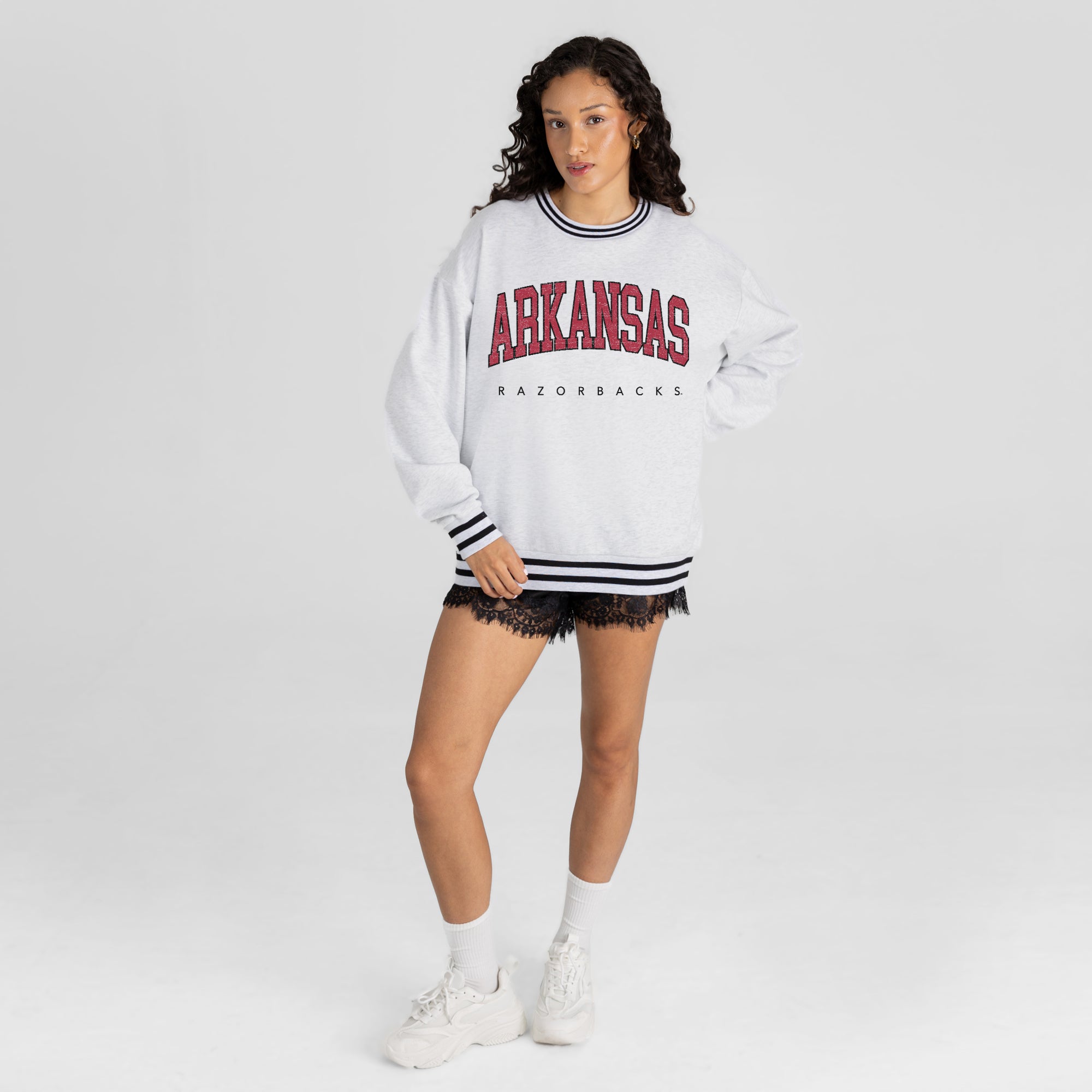 ARKANSAS RAZORBACKS EASY ENERGY CREW FLEECE RINGER SWEATSHIRT