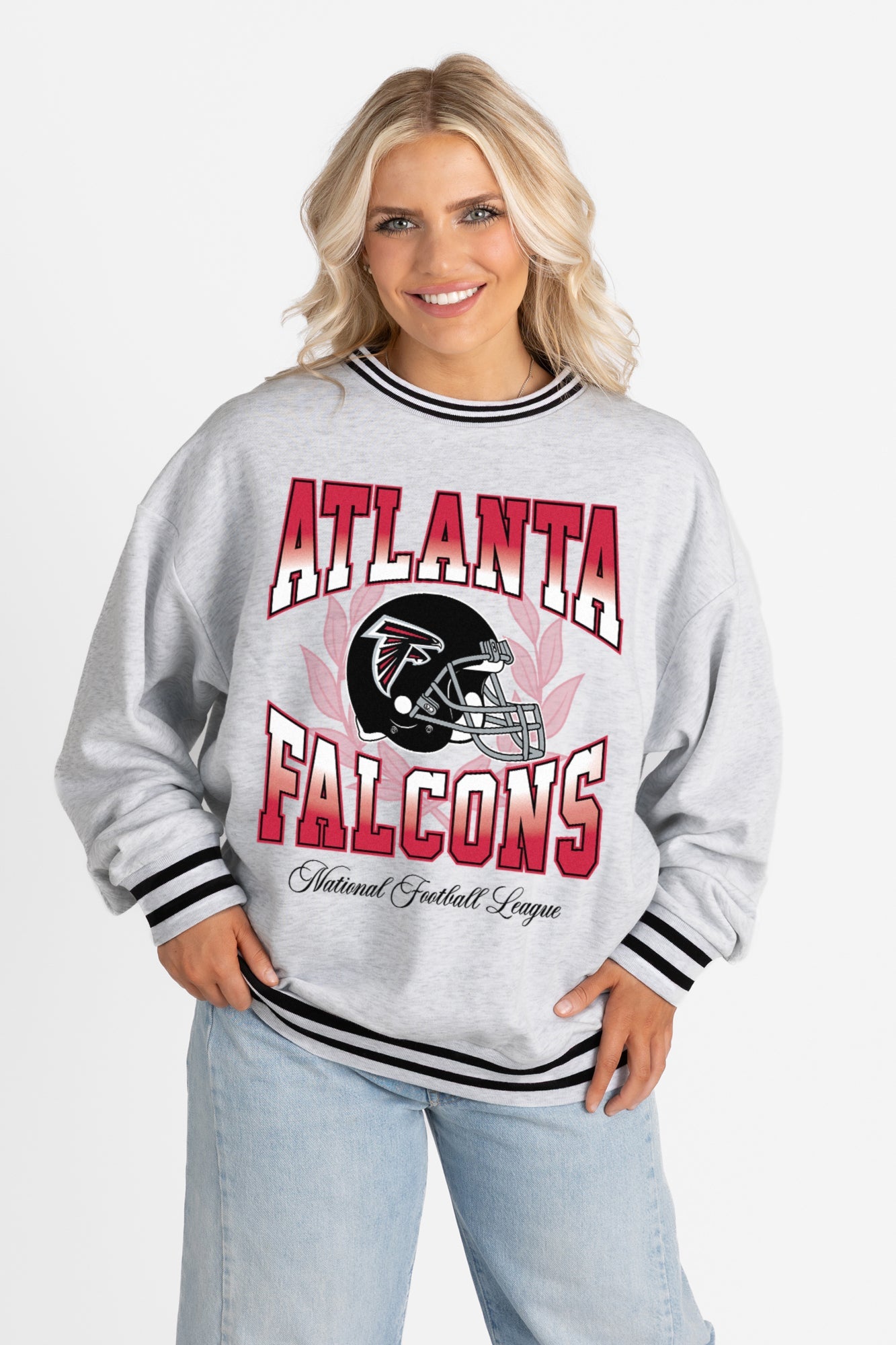 ATLANTA FALCONS FADE ROUTE CREW FLEECE RINGER SWEATSHIRT