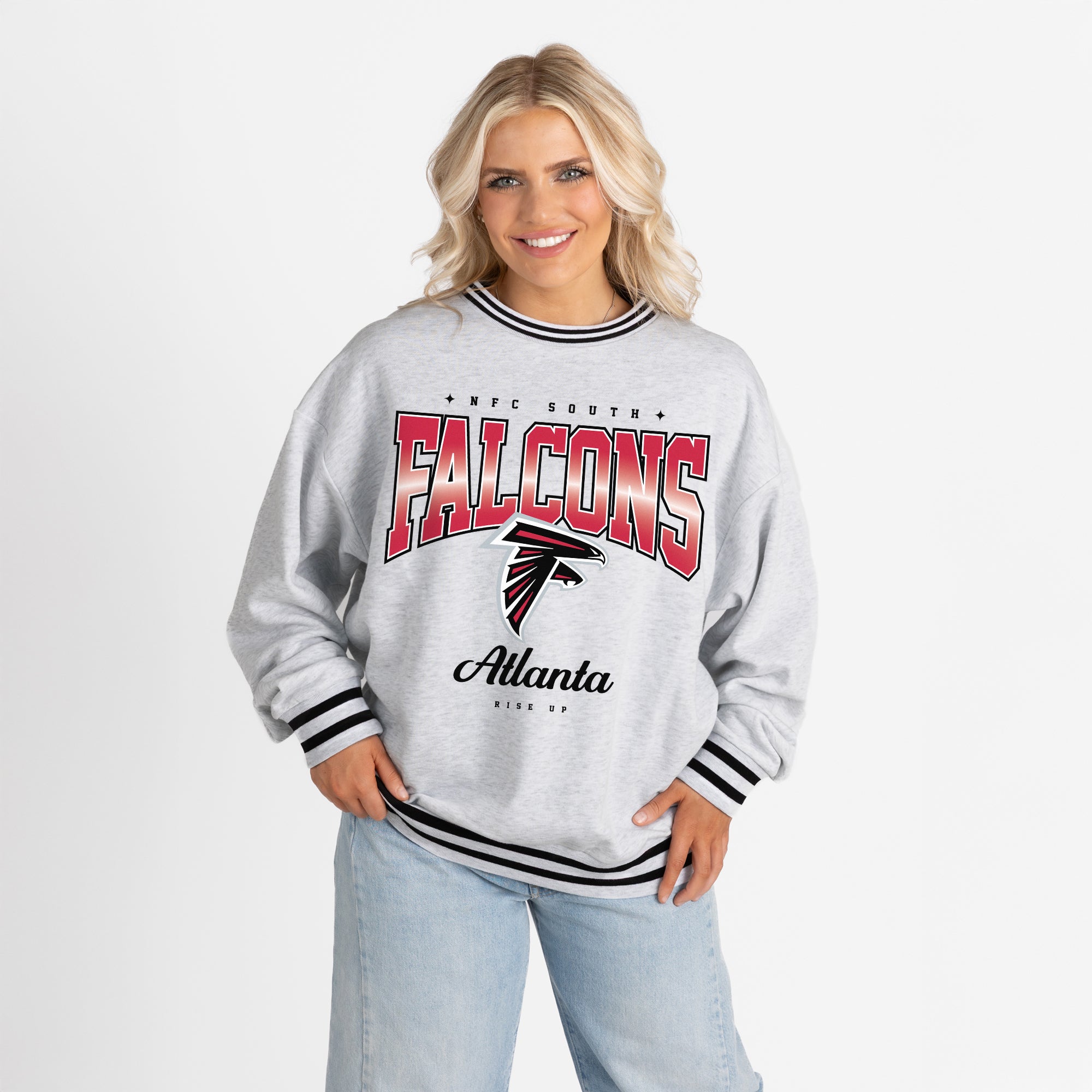 ATLANTA FALCONS GRIDIRON DRIVE CREW FLEECE RINGER SWEATSHIRT