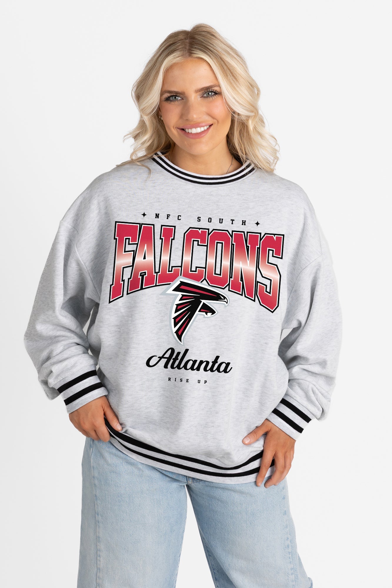ATLANTA FALCONS GRIDIRON DRIVE CREW FLEECE RINGER SWEATSHIRT