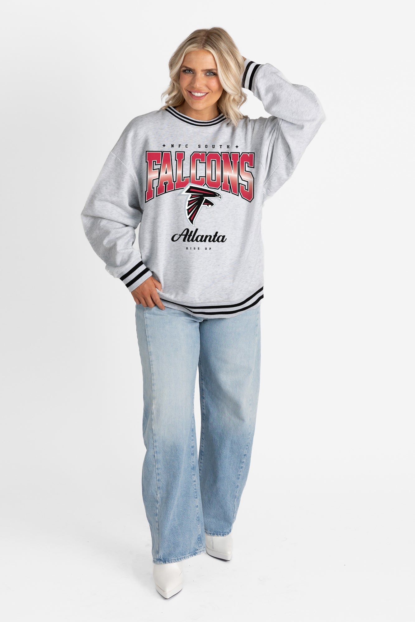 ATLANTA FALCONS GRIDIRON DRIVE CREW FLEECE RINGER SWEATSHIRT