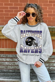 BALTIMORE RAVENS FADE ROUTE CREW FLEECE RINGER SWEATSHIRT