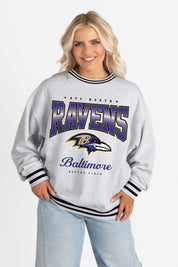 BALTIMORE RAVENS GRIDIRON DRIVE CREW FLEECE RINGER SWEATSHIRT
