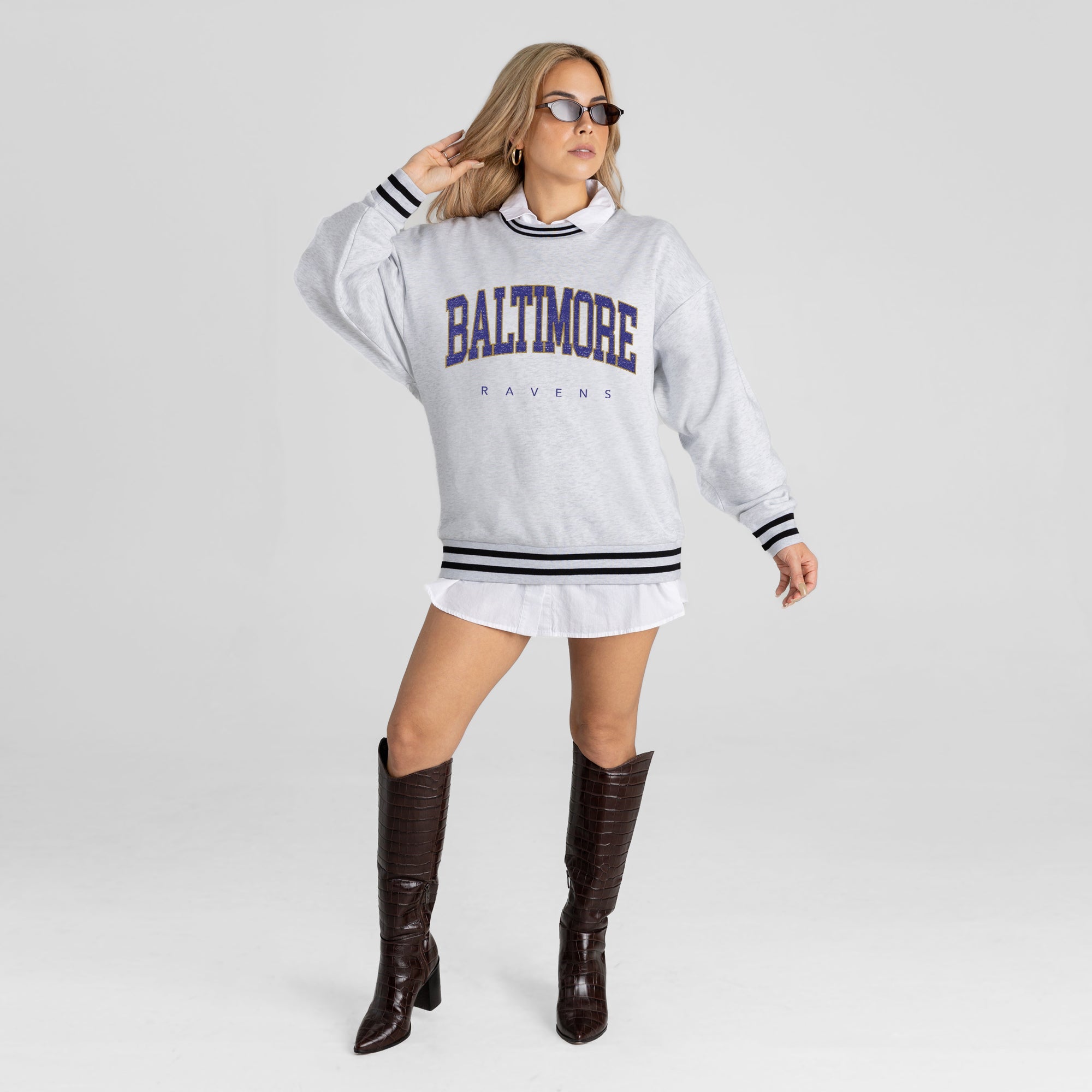BALTIMORE RAVENS EASY ENERGY CREW FLEECE RINGER SWEATSHIRT