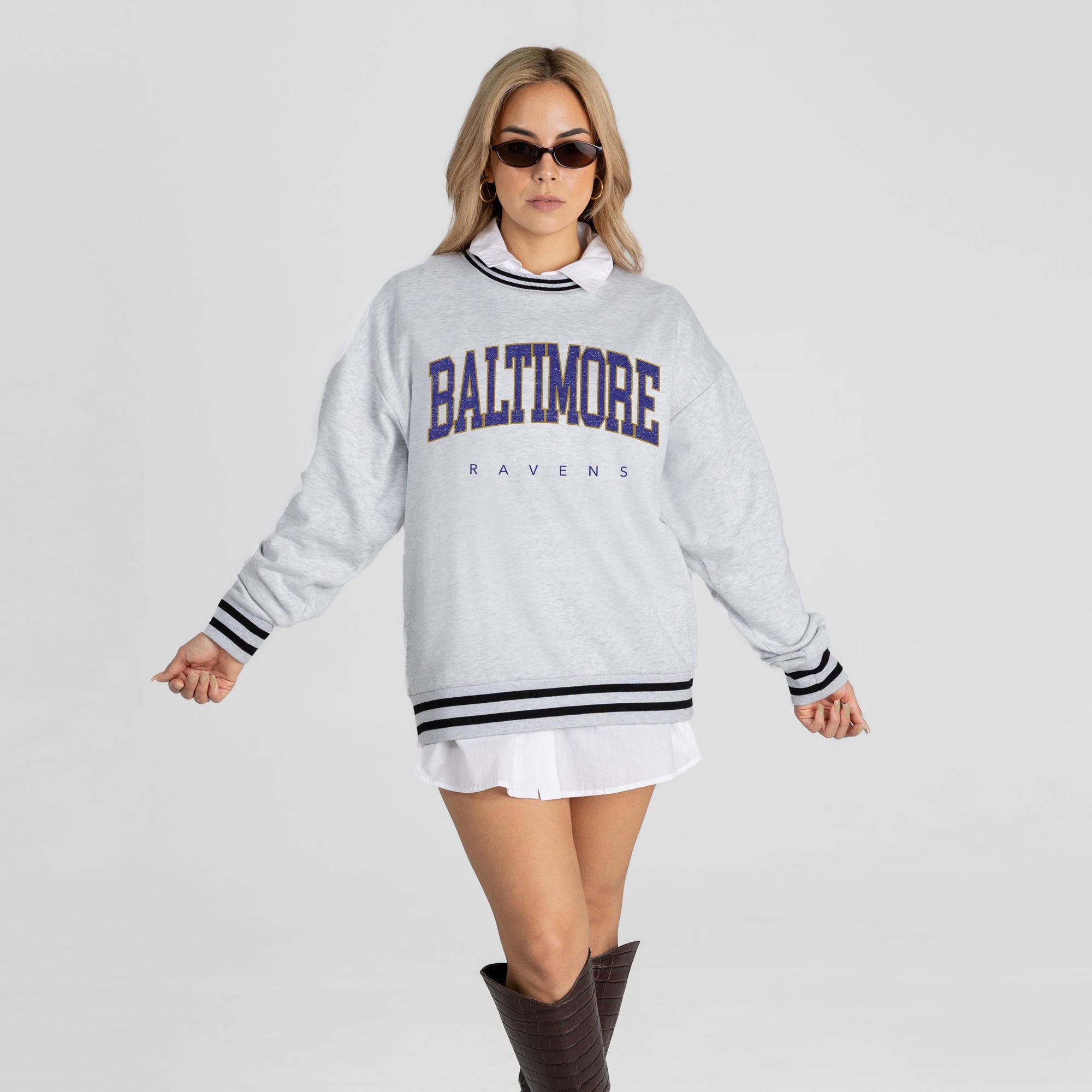 BALTIMORE RAVENS EASY ENERGY CREW FLEECE RINGER SWEATSHIRT
