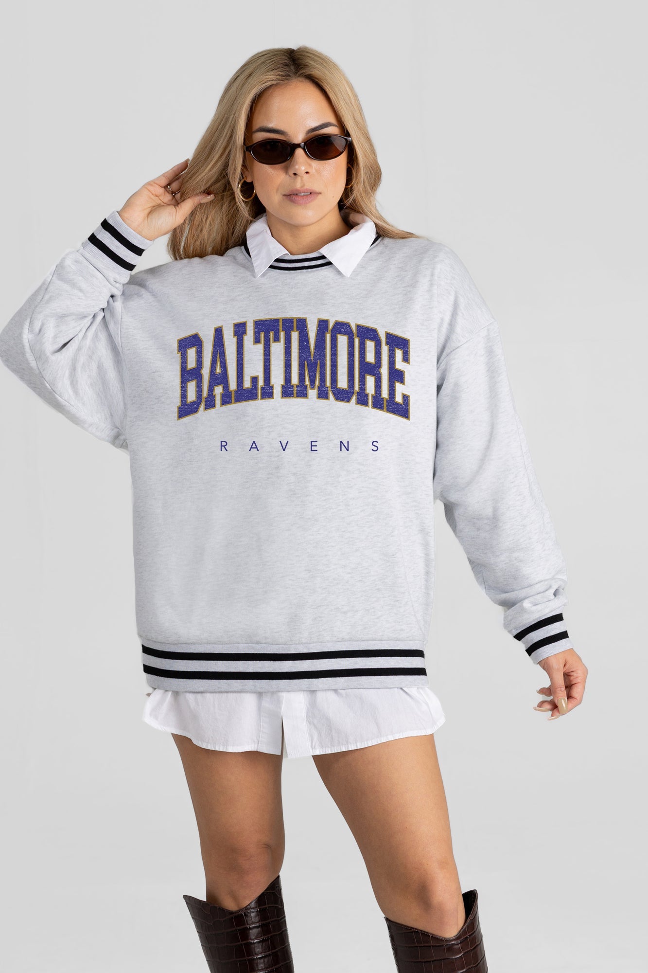 BALTIMORE RAVENS EASY ENERGY CREW FLEECE RINGER SWEATSHIRT