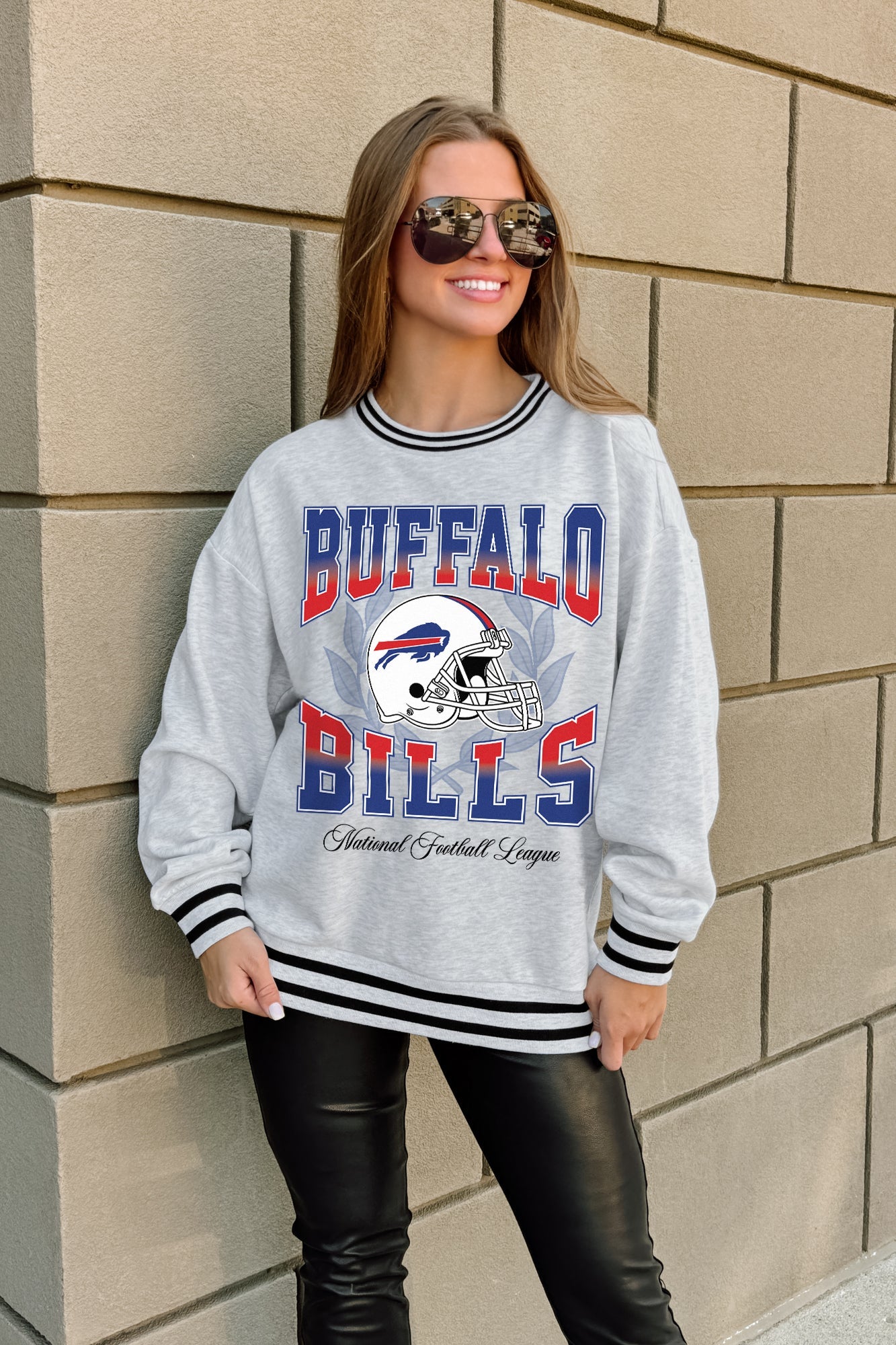 BUFFALO BILLS FADE ROUTE CREW FLEECE RINGER SWEATSHIRT