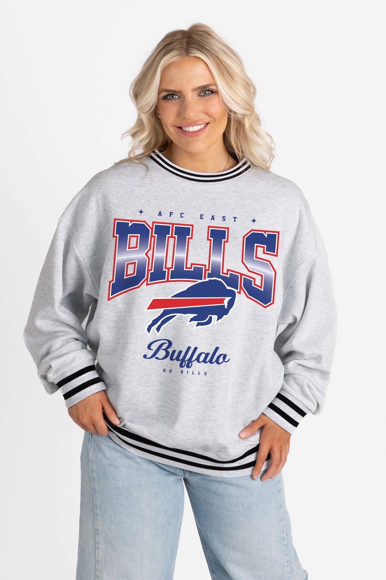 BUFFALO BILLS GRIDIRON DRIVE CREW FLEECE RINGER SWEATSHIRT