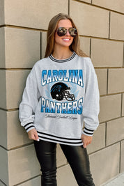 CAROLINA PANTHERS FADE ROUTE CREW FLEECE RINGER SWEATSHIRT