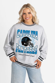 CAROLINA PANTHERS FADE ROUTE CREW FLEECE RINGER SWEATSHIRT