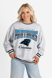 CAROLINA PANTHERS GRIDIRON DRIVE CREW FLEECE RINGER SWEATSHIRT