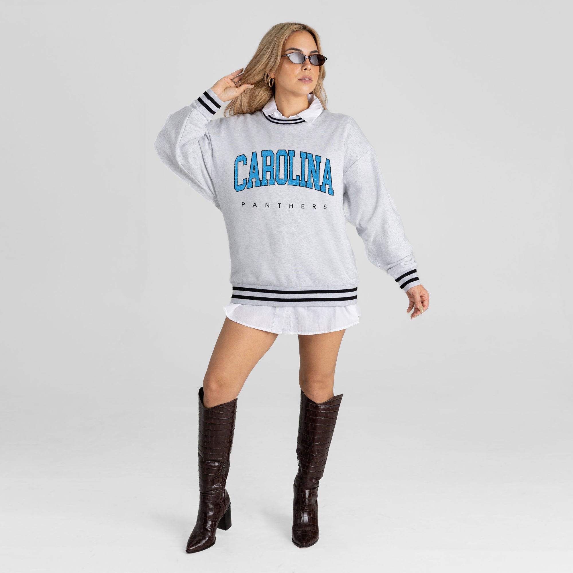CAROLINA PANTHERS EASY ENERGY CREW FLEECE RINGER SWEATSHIRT